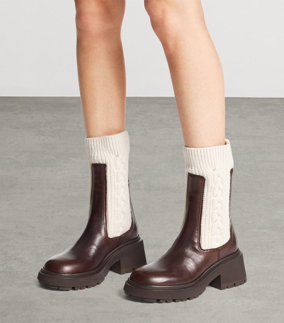 Tamia 70 Leather and Knit Boots CHOCOLATE/LATTE Image 5