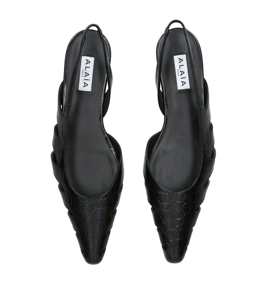 Leather Croc-Embossed Slingback Flats BLACK Image 4