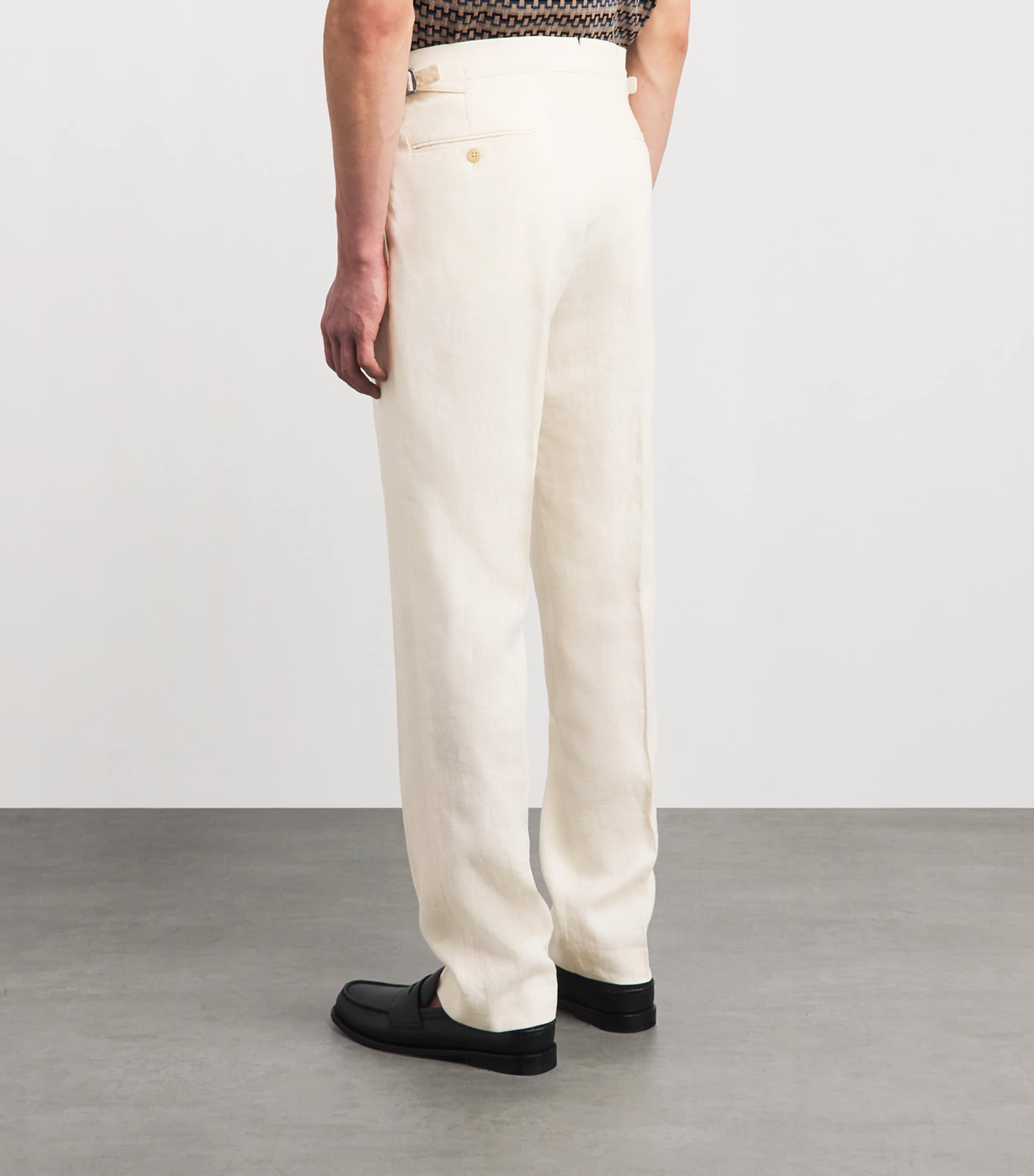 Polo Ralph Lauren Mens Pleated Linen Trousers Light Cream Image 5