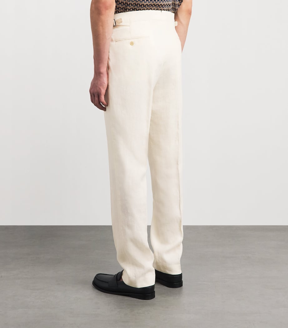 Polo Ralph Lauren Mens Pleated Linen Trousers Light Cream Image 5