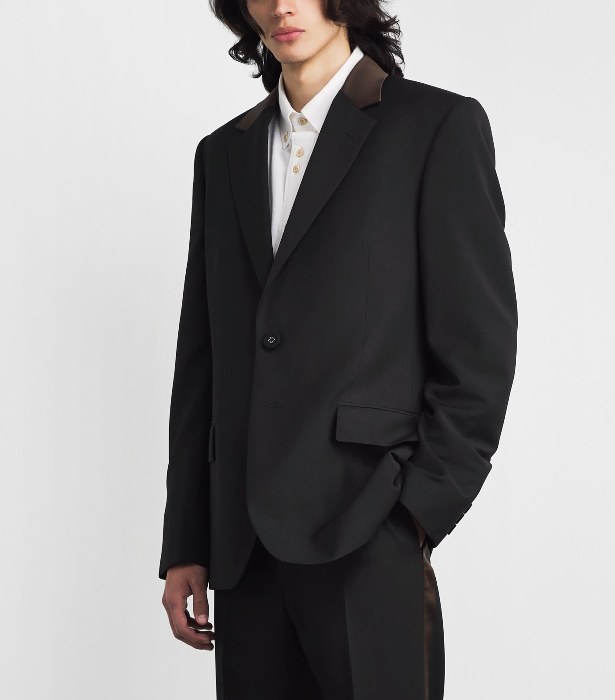 Wales Bonner Mens Virgin Wool Alto Blazer Black / Brown Image 4