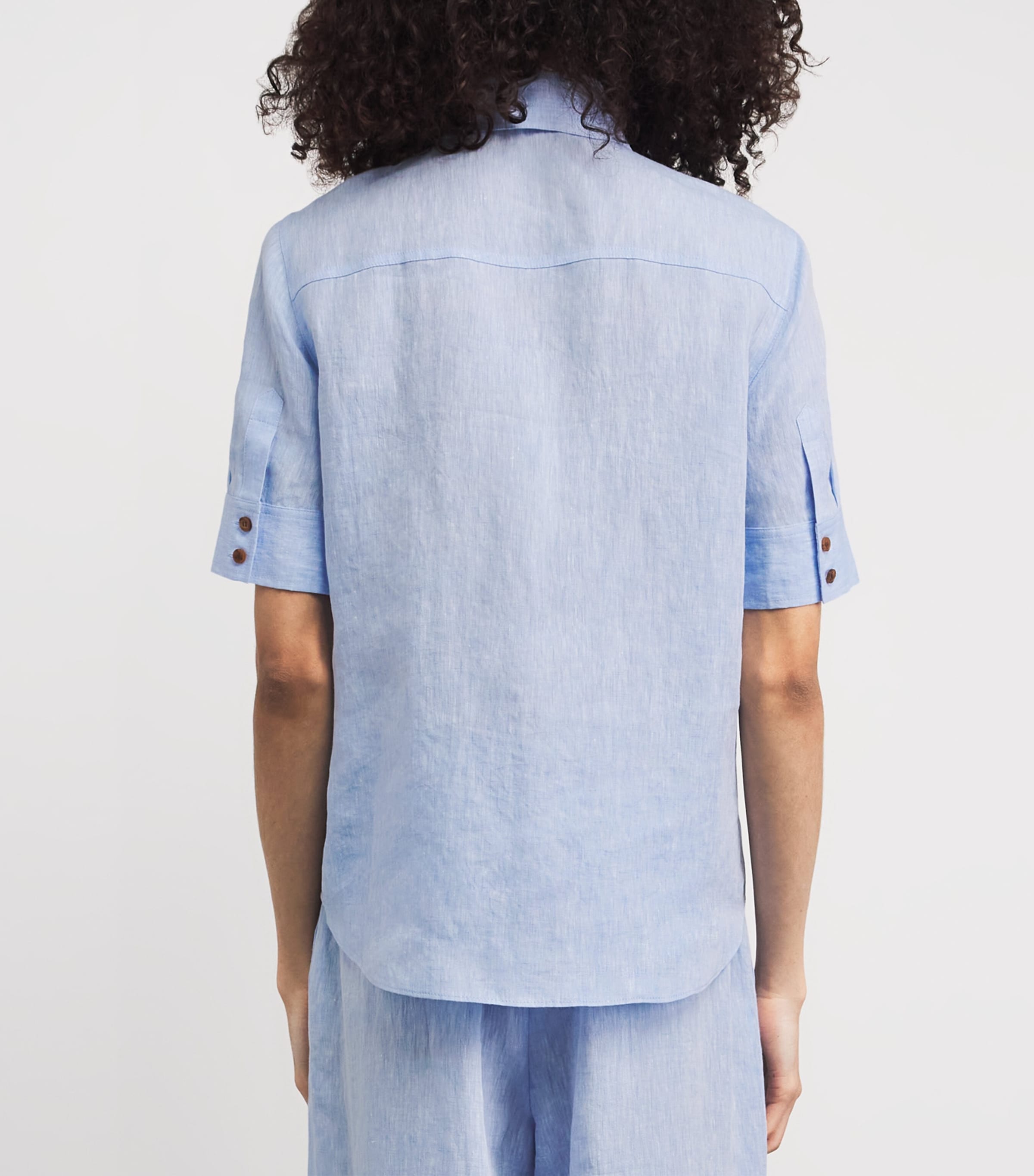 Lafayette 148 Womens Linen Twin-Pocket Shirt Delme Delph Blu Mlng Image 5