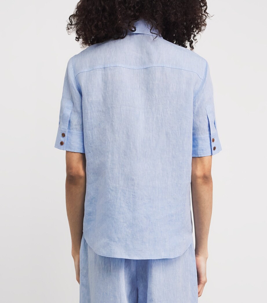 Lafayette 148 Womens Linen Twin-Pocket Shirt Delme Delph Blu Mlng Image 5