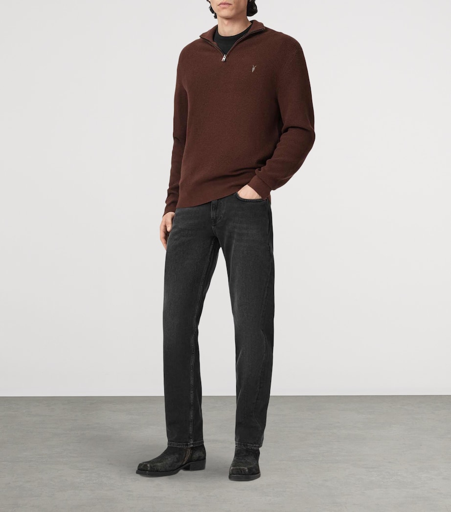 AllSaints Mens Funnel-Neck Aspen Sweater Hot Choc Brown Image 2