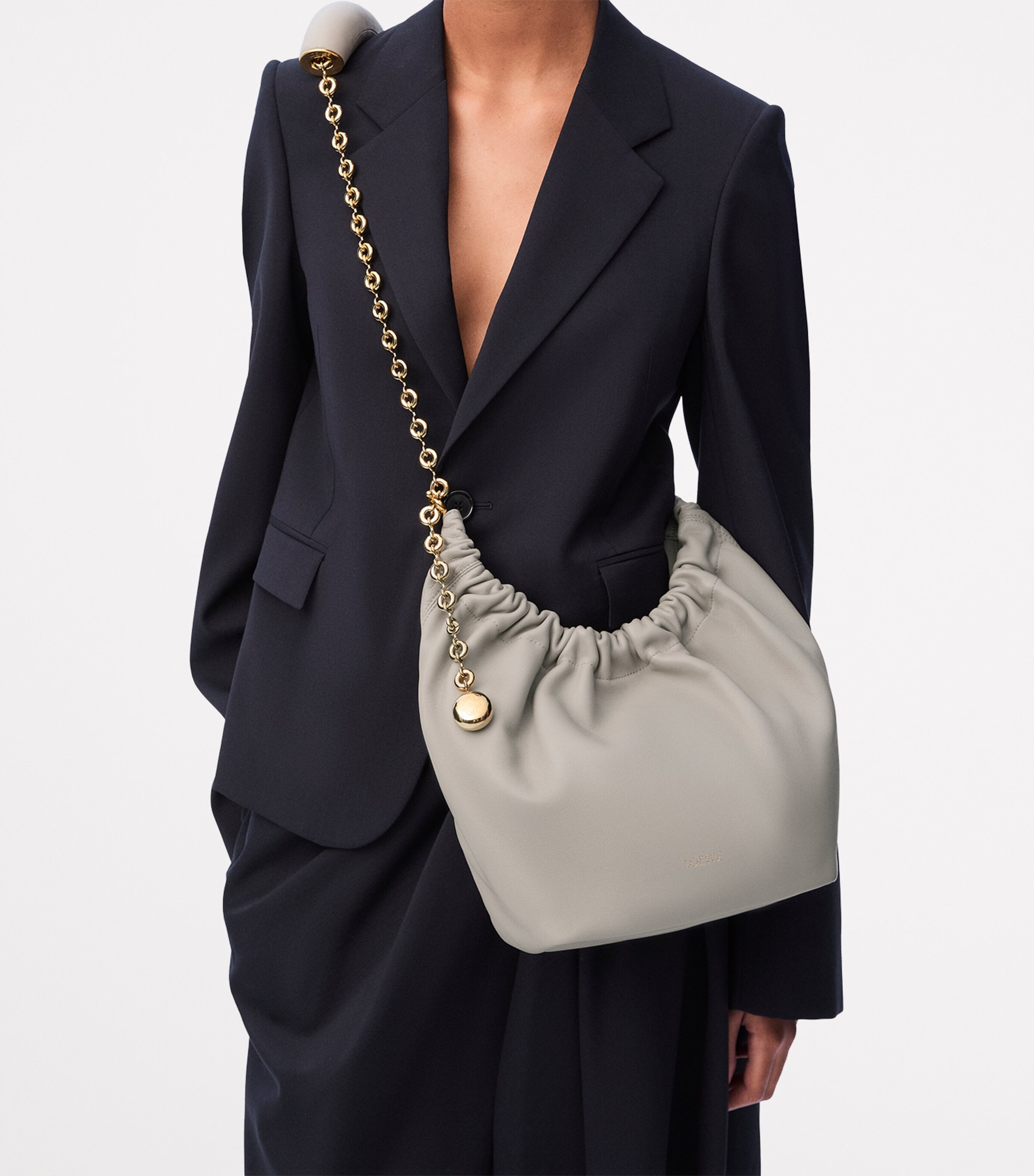 Small Leather Squeeze Top-Handle Bag GREY Image 10