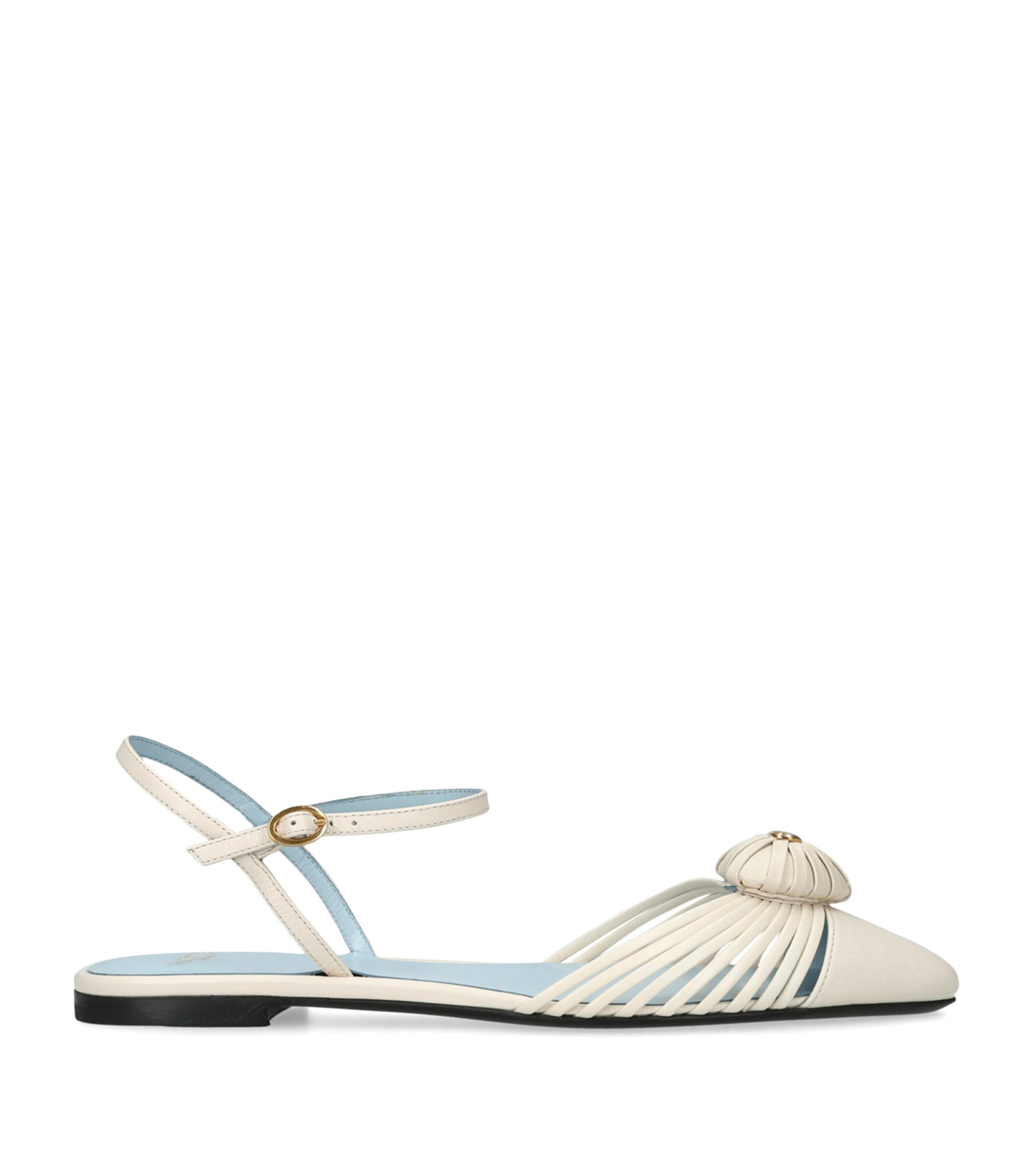 Leather Royal VLogo Metallic Leather Flat Sandals WHITE Image 1