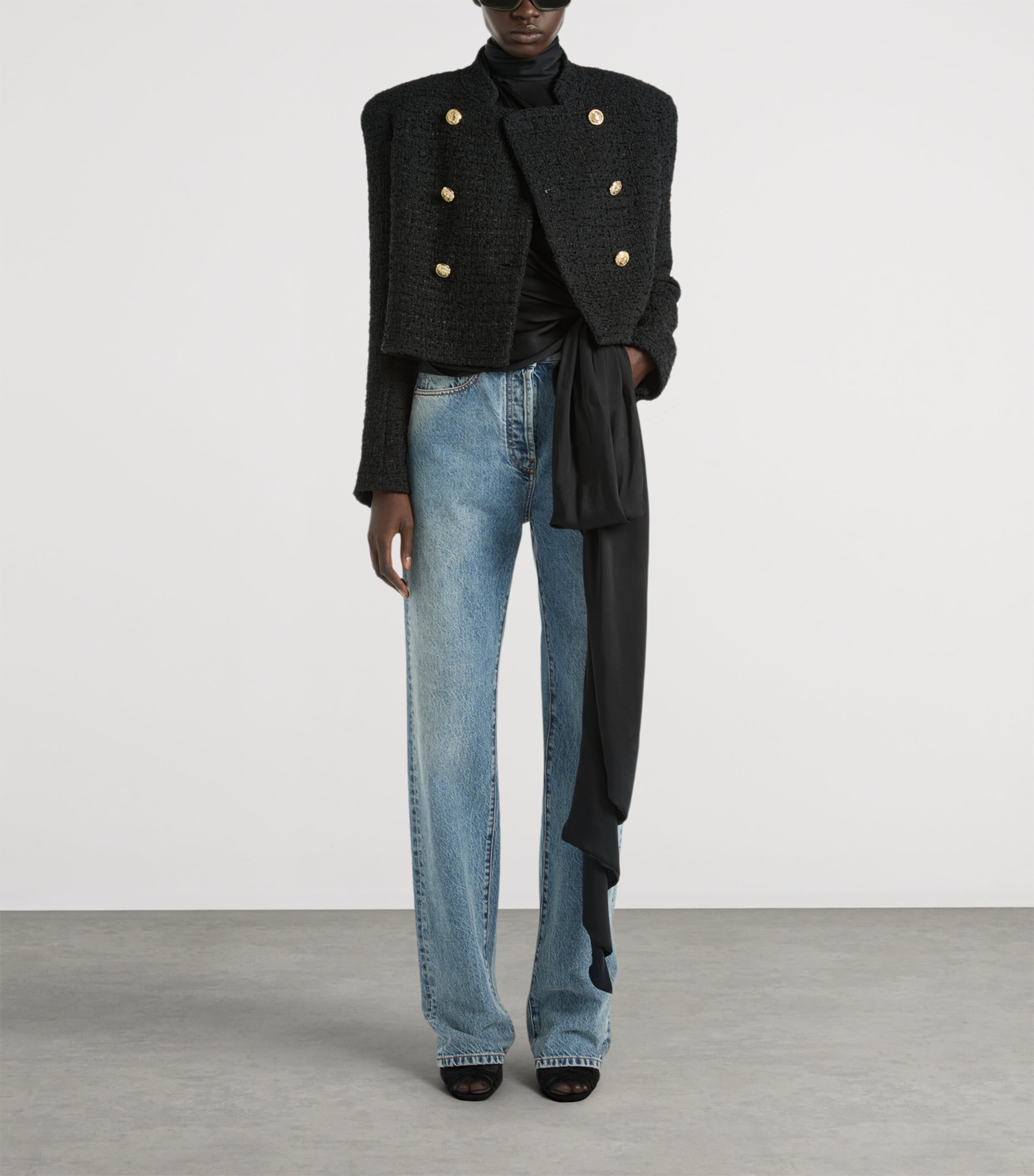 Balmain Womens Tweed Officer Jacket Noir Image 2