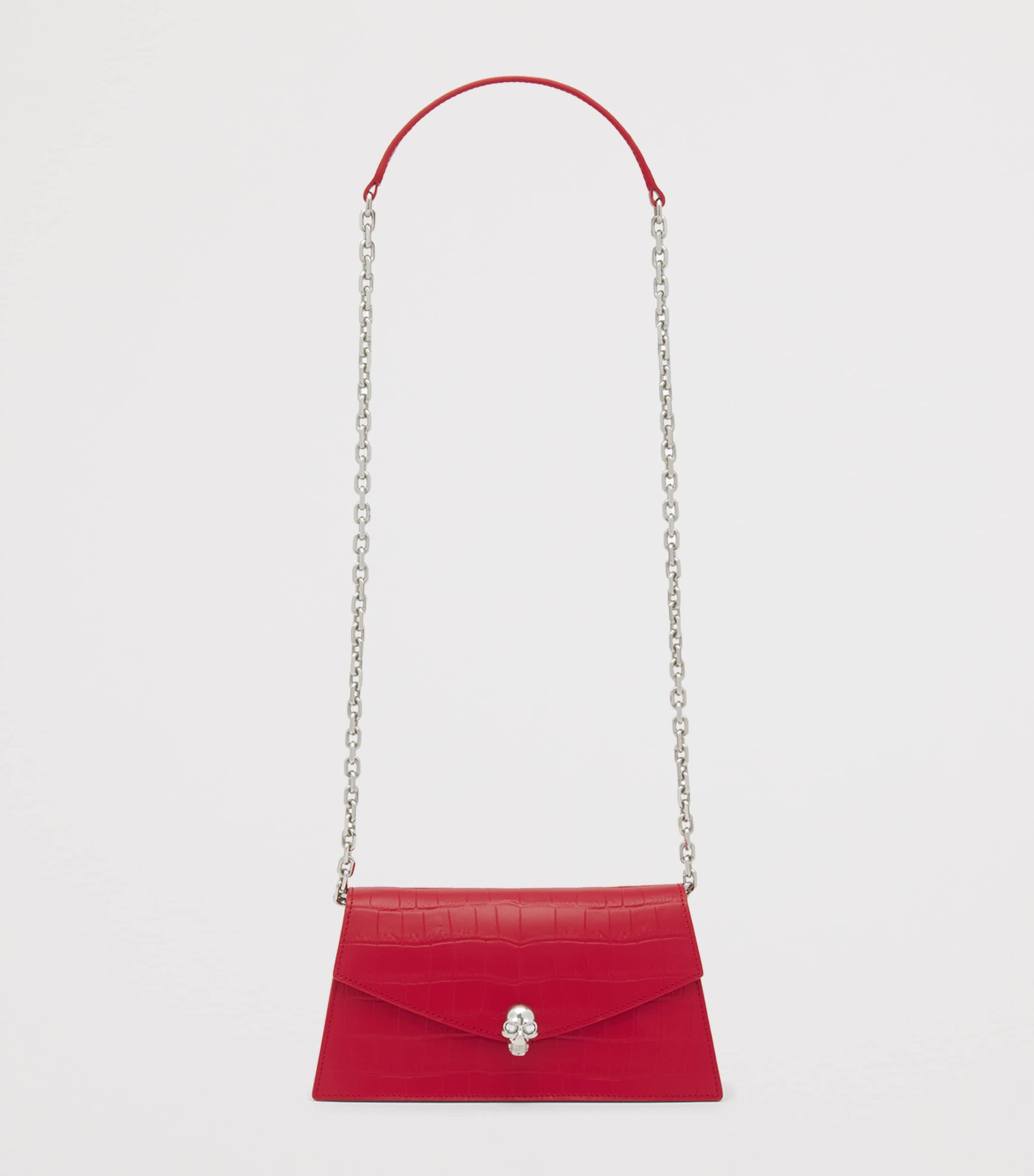 McQueen Mini Croc-Embossed Skull Shoulder Bag Image 3