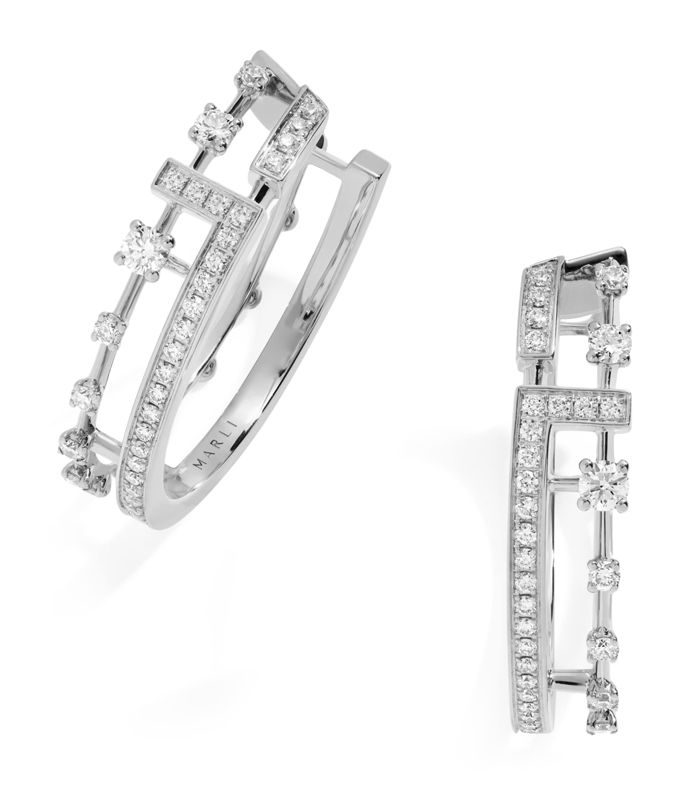 Marli New York White Gold And Diamond Avenues Hoop Earrings In White