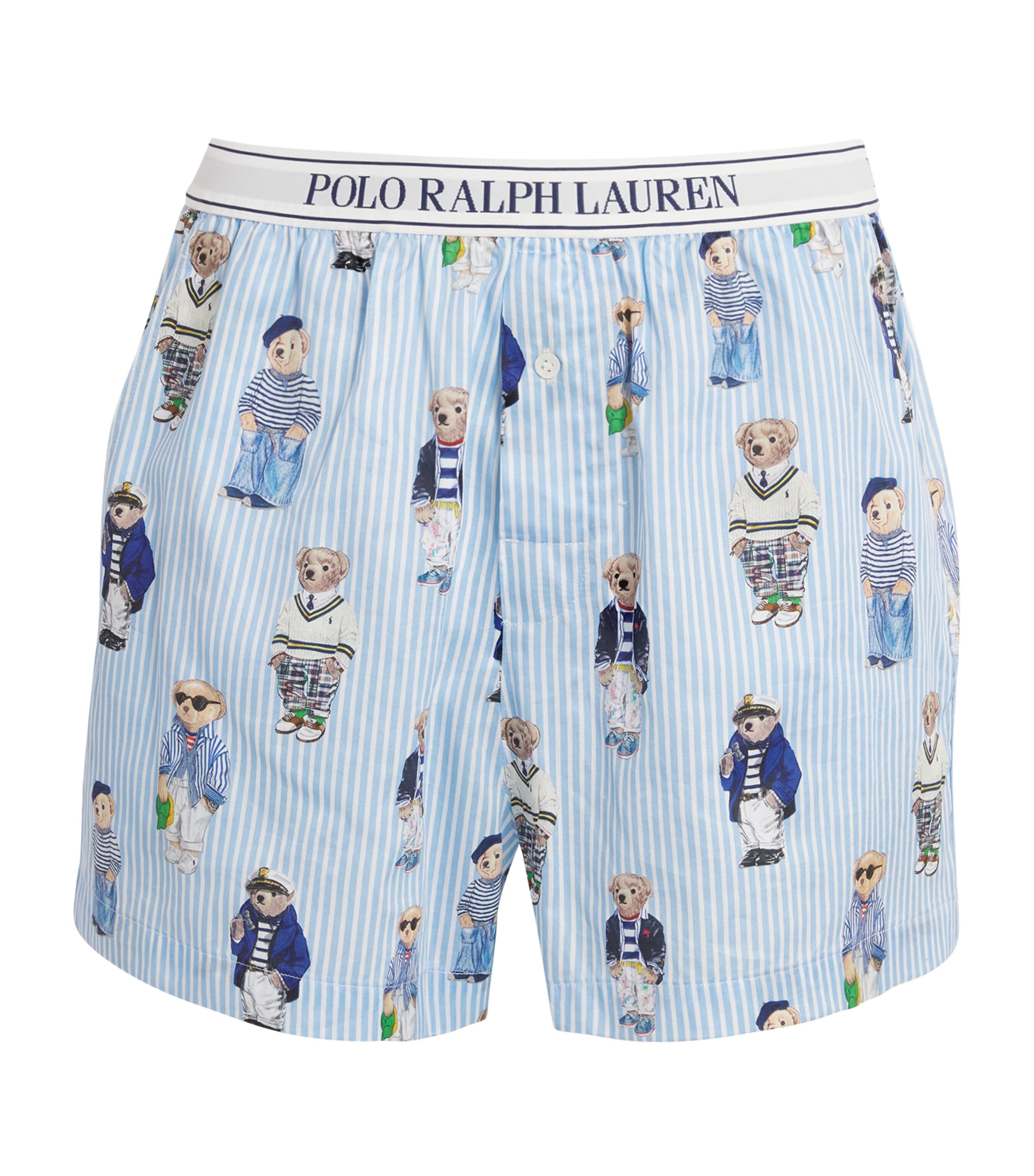 Shop Polo Ralph Lauren Stripe Polo Bear Pyjama Shorts In Blue