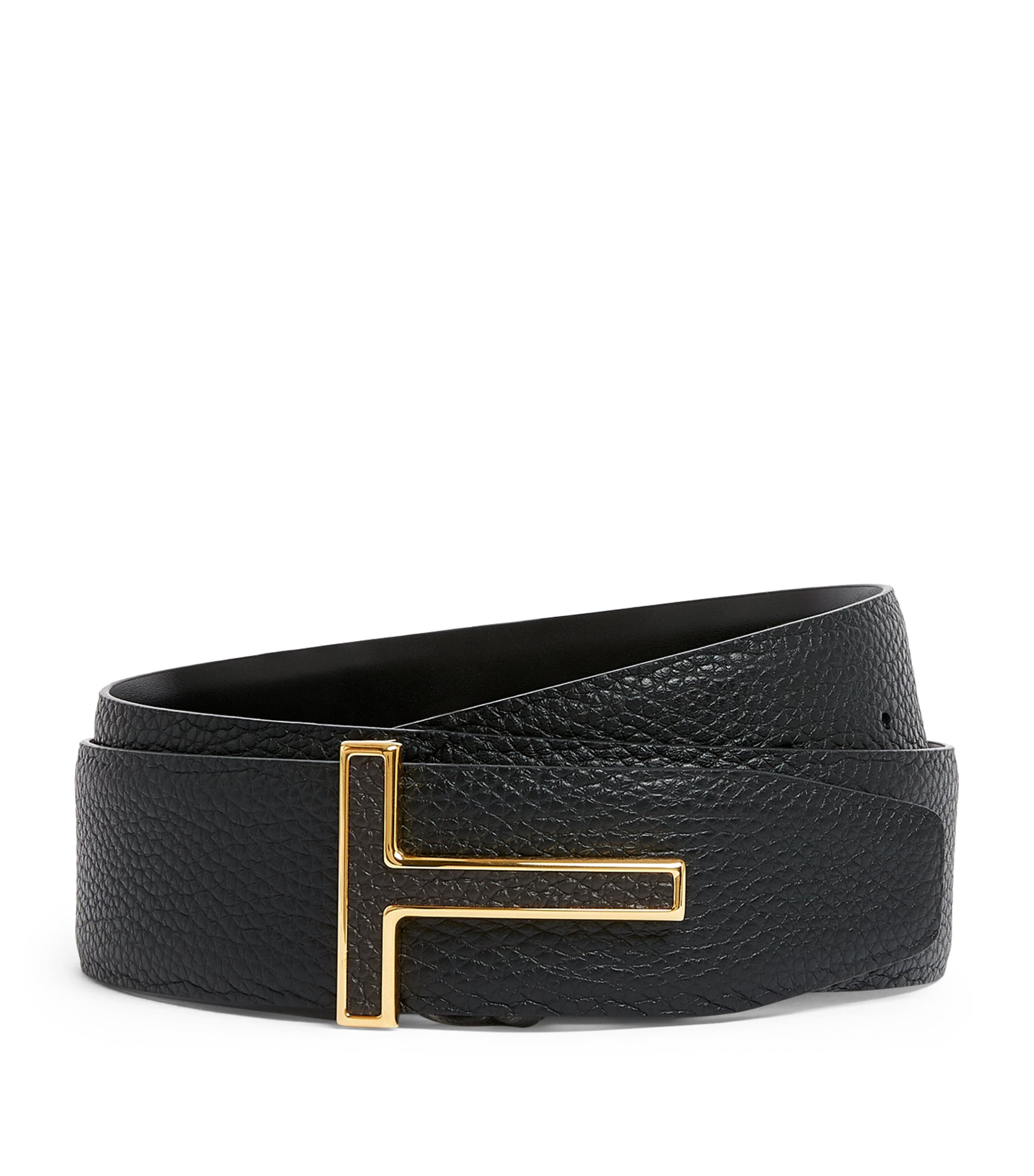 Tom Ford Logo-plaque Leather Belt In Black