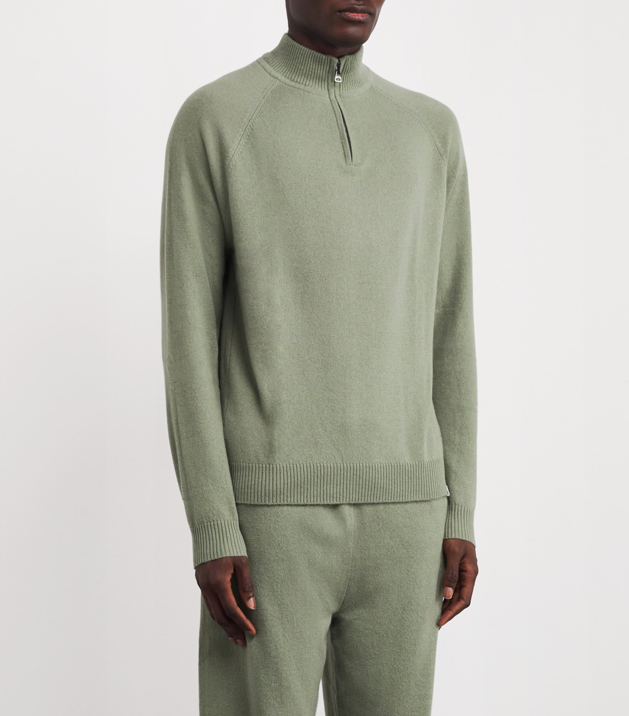 Derek Rose Mens Cashmere Quarter-Zip Sweater Green Image 3