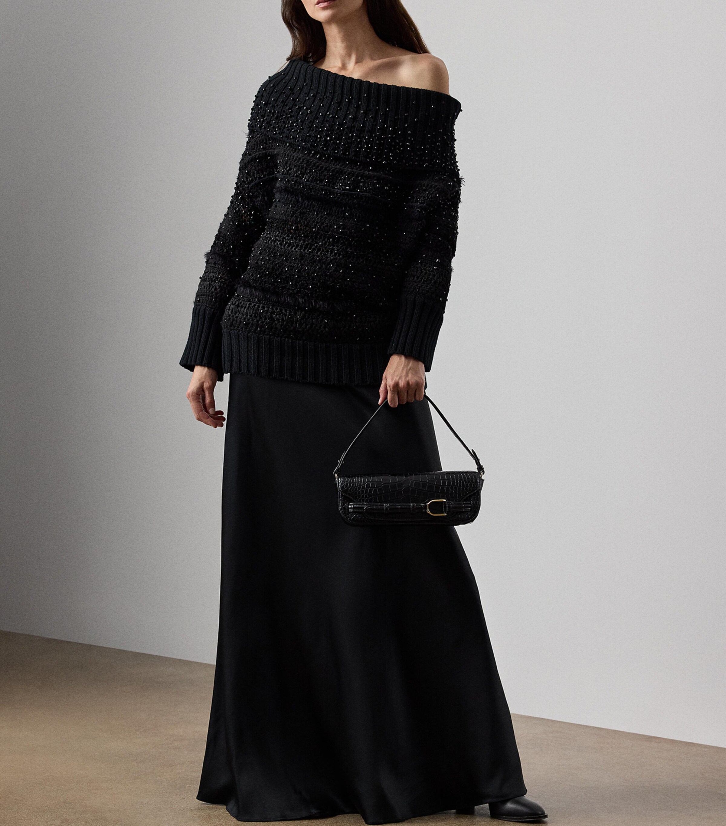 Wool-Blend Embellished Asymmetric Sweater BLACK Image 1