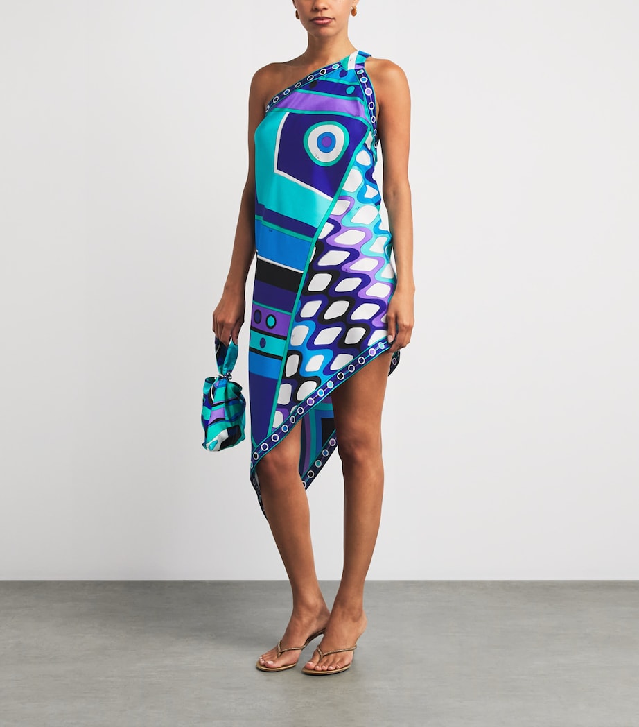 PUCCI Womens Silk One-Shoulder Vivara Midi Dress Turquoise Image 2