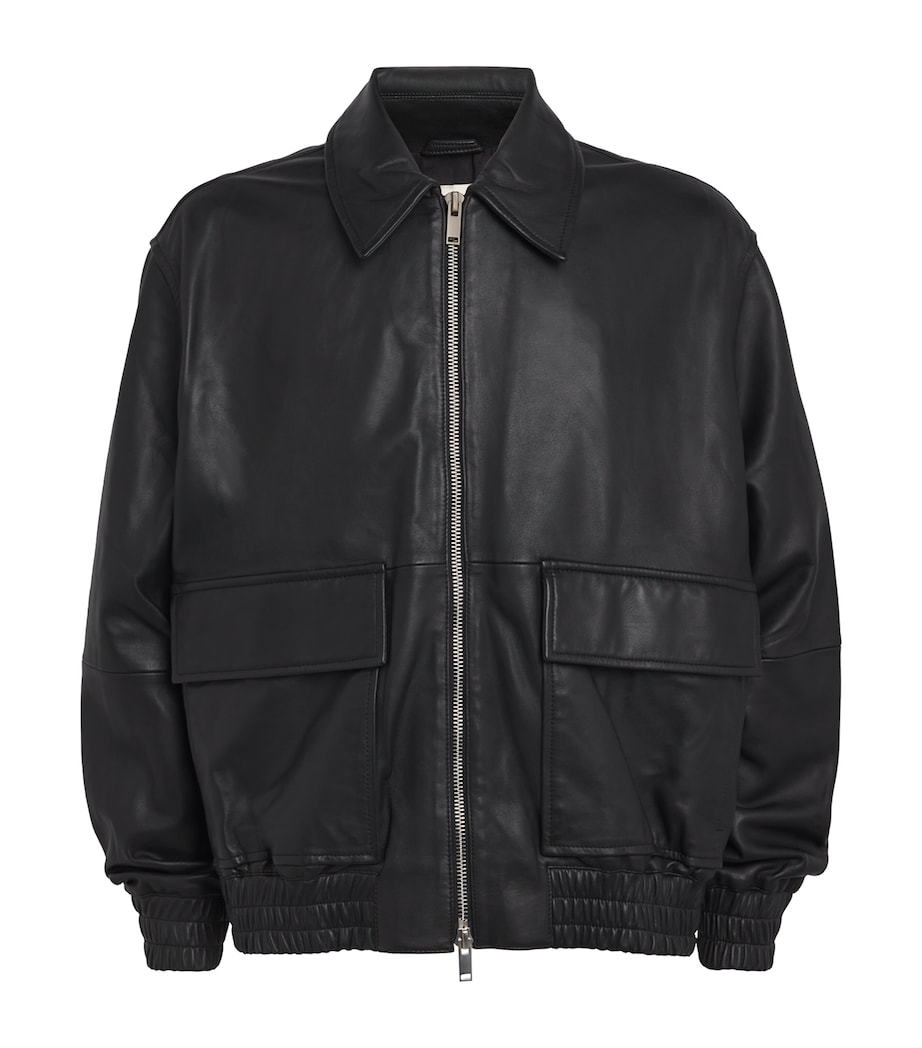 Leather Piston Bomber Jacket BLACK Image 1