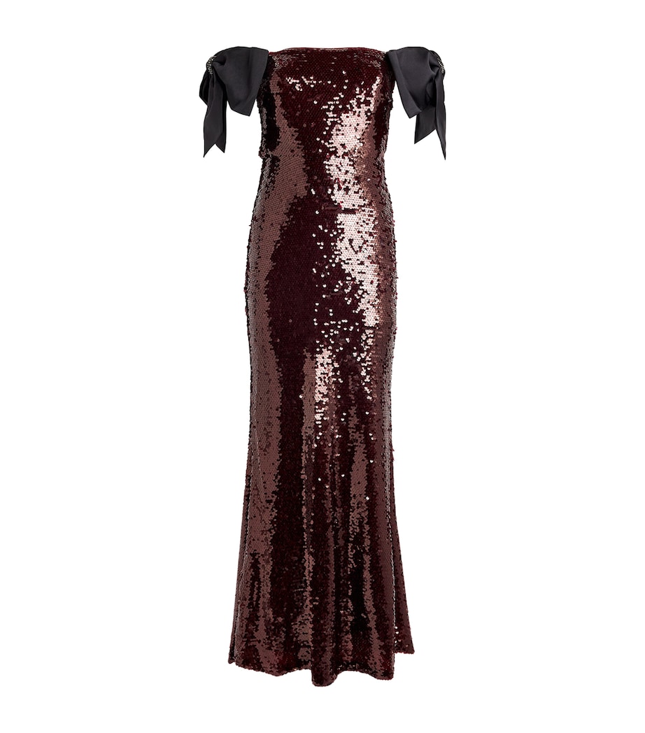 Sequin Off-The-Shoulder Maxi Dress BROWN Image 1