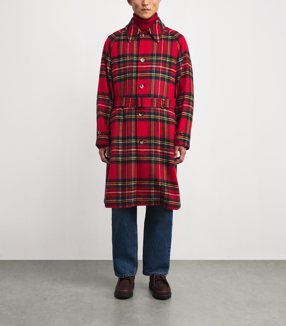 Wool Tweed Plaid Balmacaan Coat RED Image 3