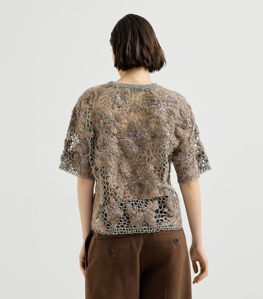Brunello Cucinelli Womens Mohair-Blend Whispering Bloom T-Shirt Dark Beige Image 5