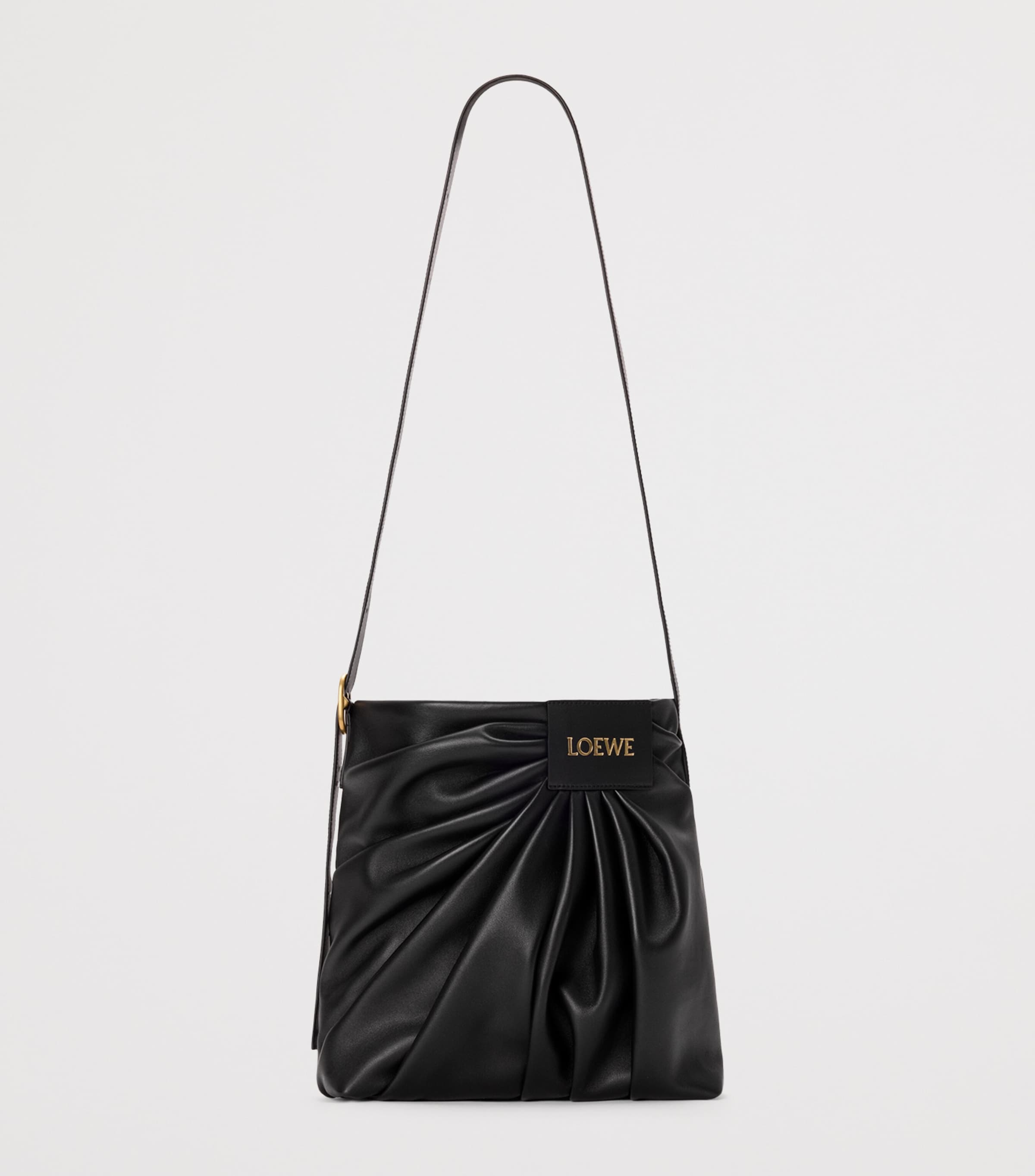 Leather Draped Tote Bag BLACK Image 5
