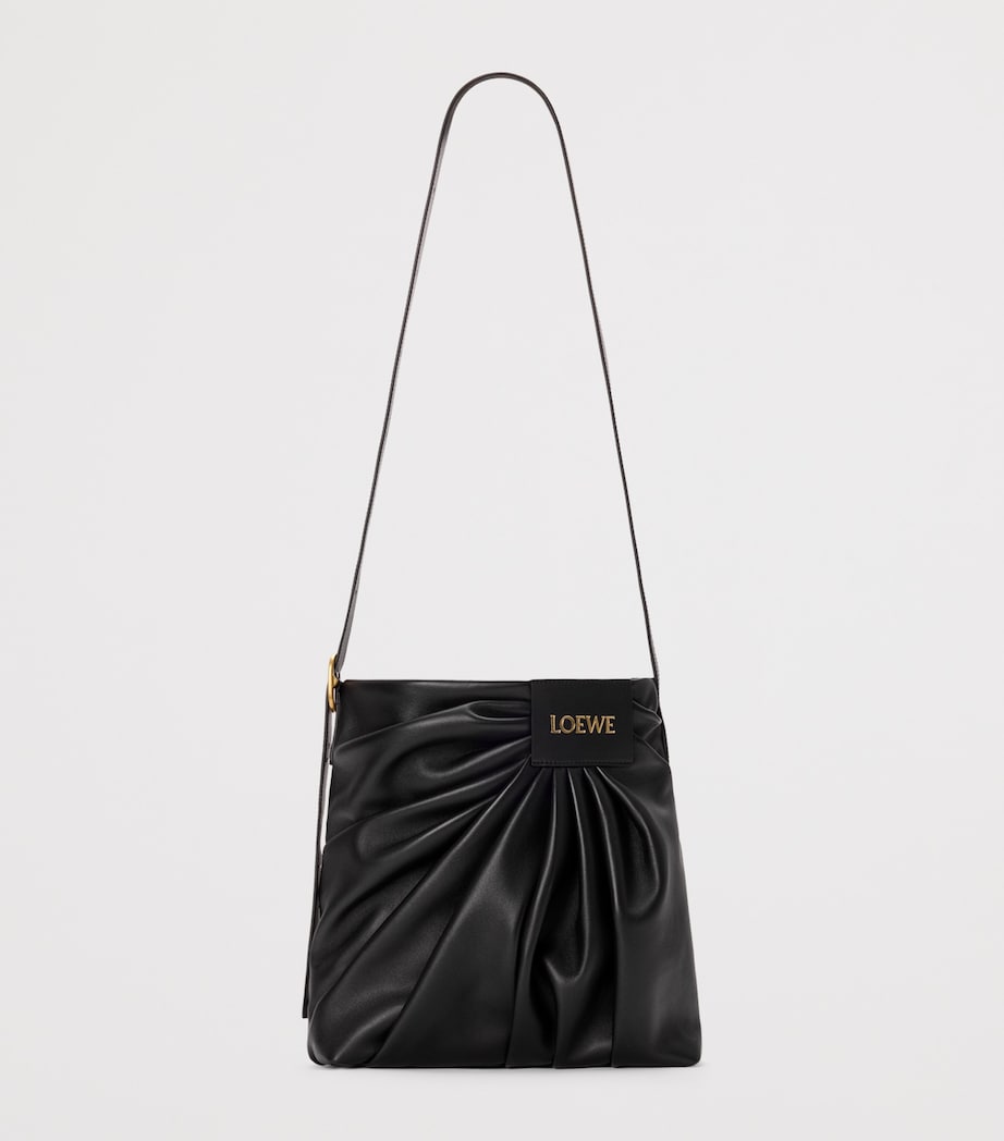 Leather Draped Tote Bag BLACK Image 5