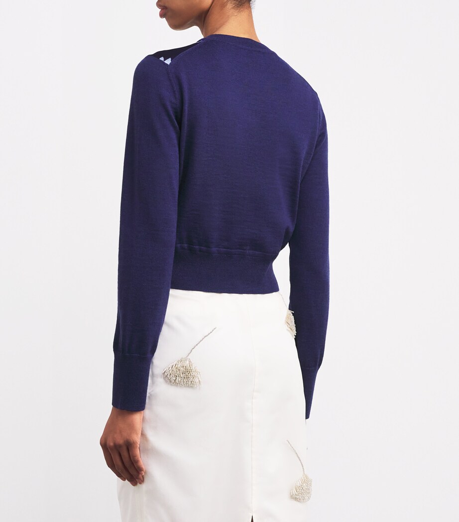 Erdem Womens Cropped Printed Panel Cardigan Navy + Indigo Image 4