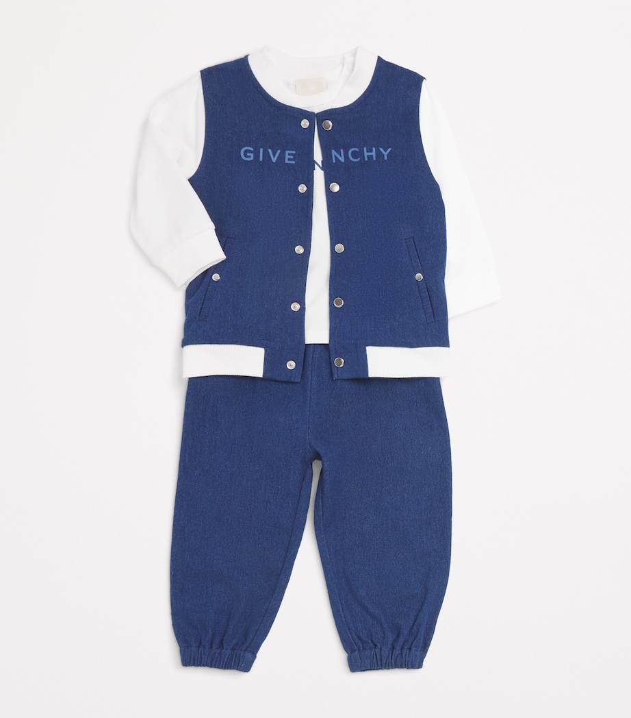 Givenchy Kids Logo Trousers, Cardigan and Top Set (1-18 Months) Denim Blue Image 3