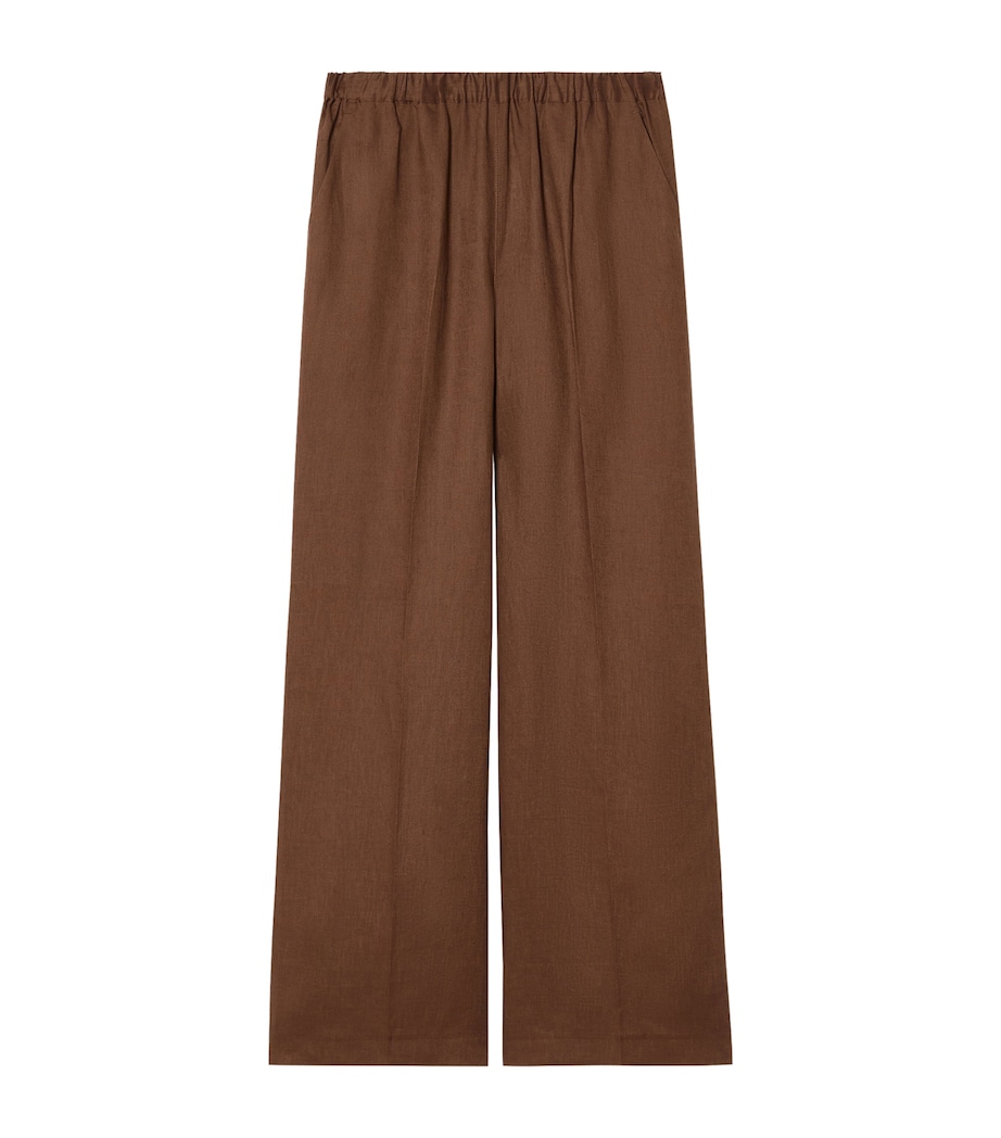 Marina Rinaldi Womens Linen Wide-Leg Trousers Cocoa Image 1