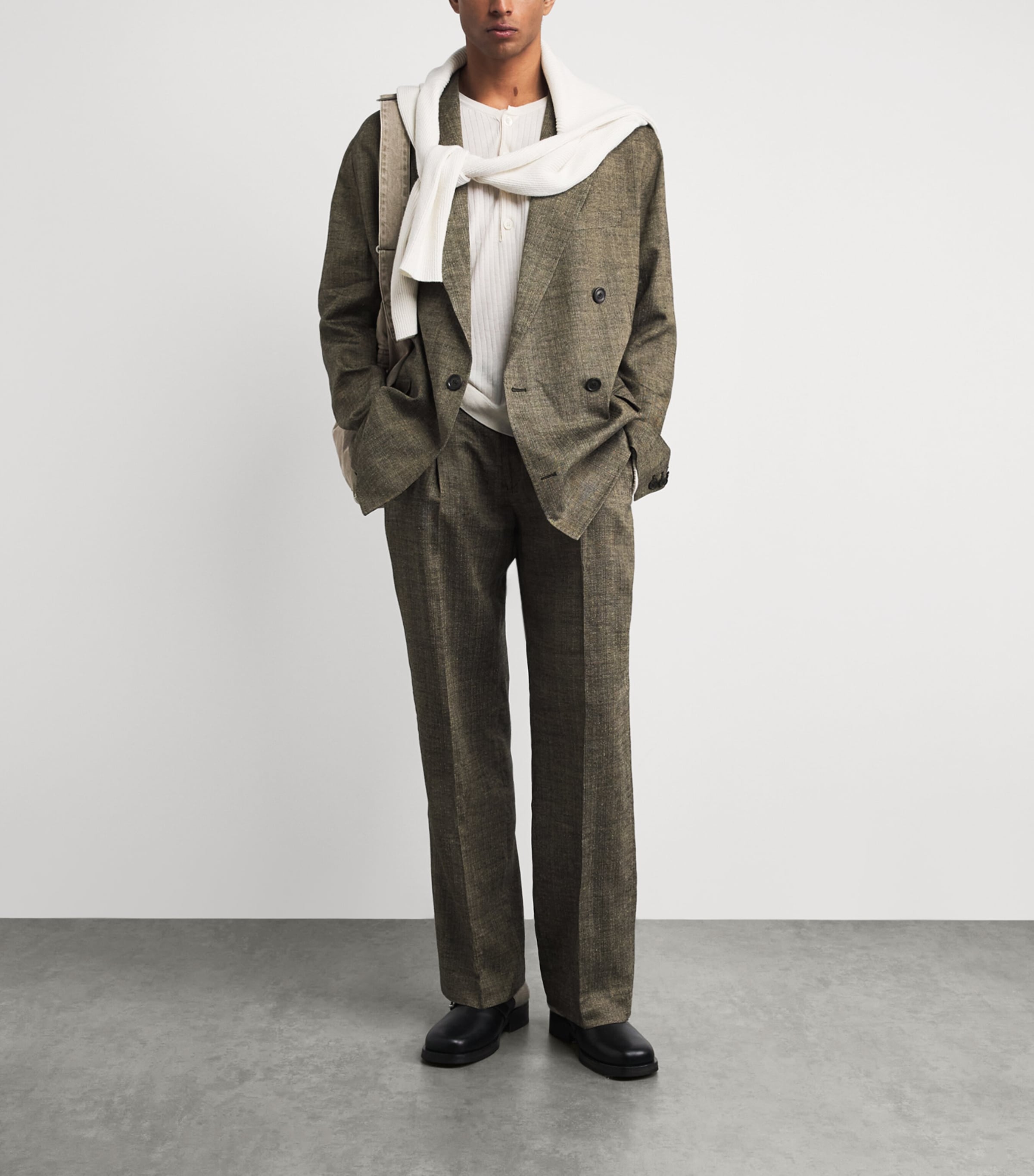 Our Legacy Mens Linen-Silk-Cotton Slack Straight Trousers Deep Husk Image 2