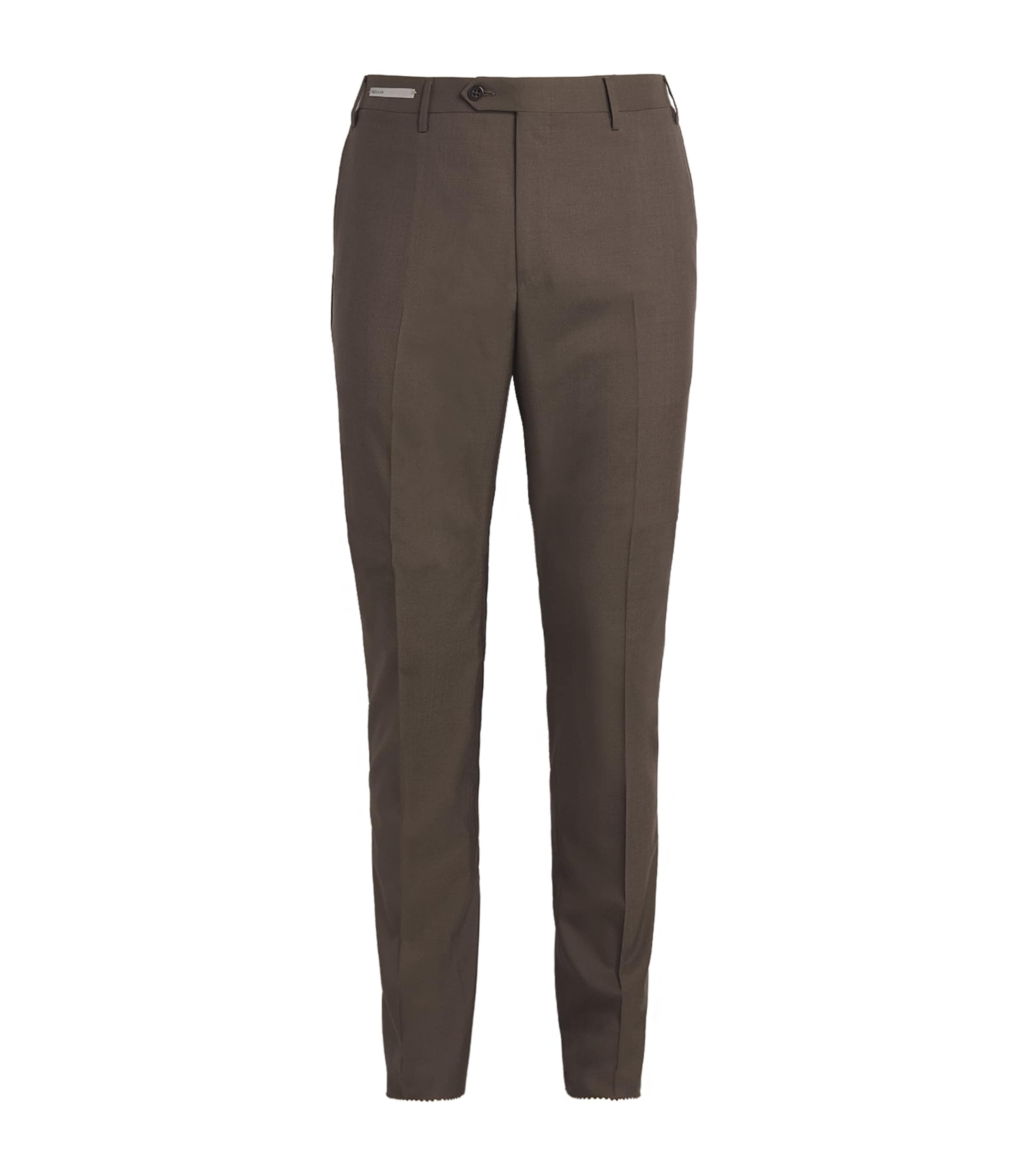 Corneliani Virgin Wool Straight Trousers In Brown