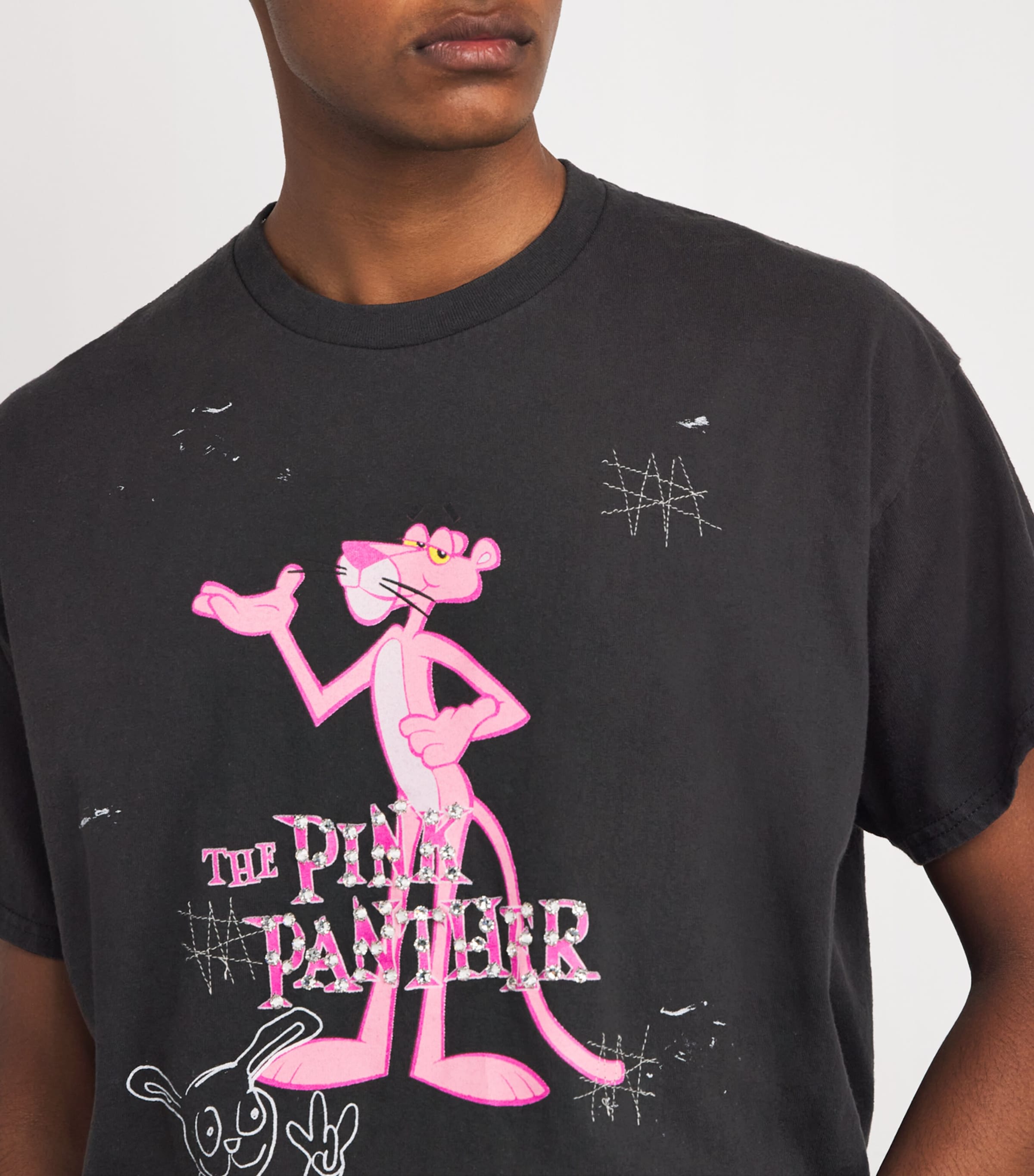 DOMREBEL Mens Cotton Pink Panther T-Shirt Black Image 6