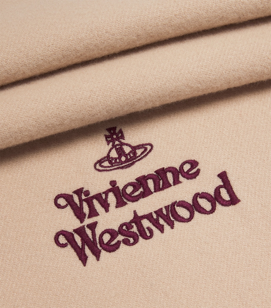 Vivienne Westwood Wool Embroidered Logo Scarf Beige Image 4