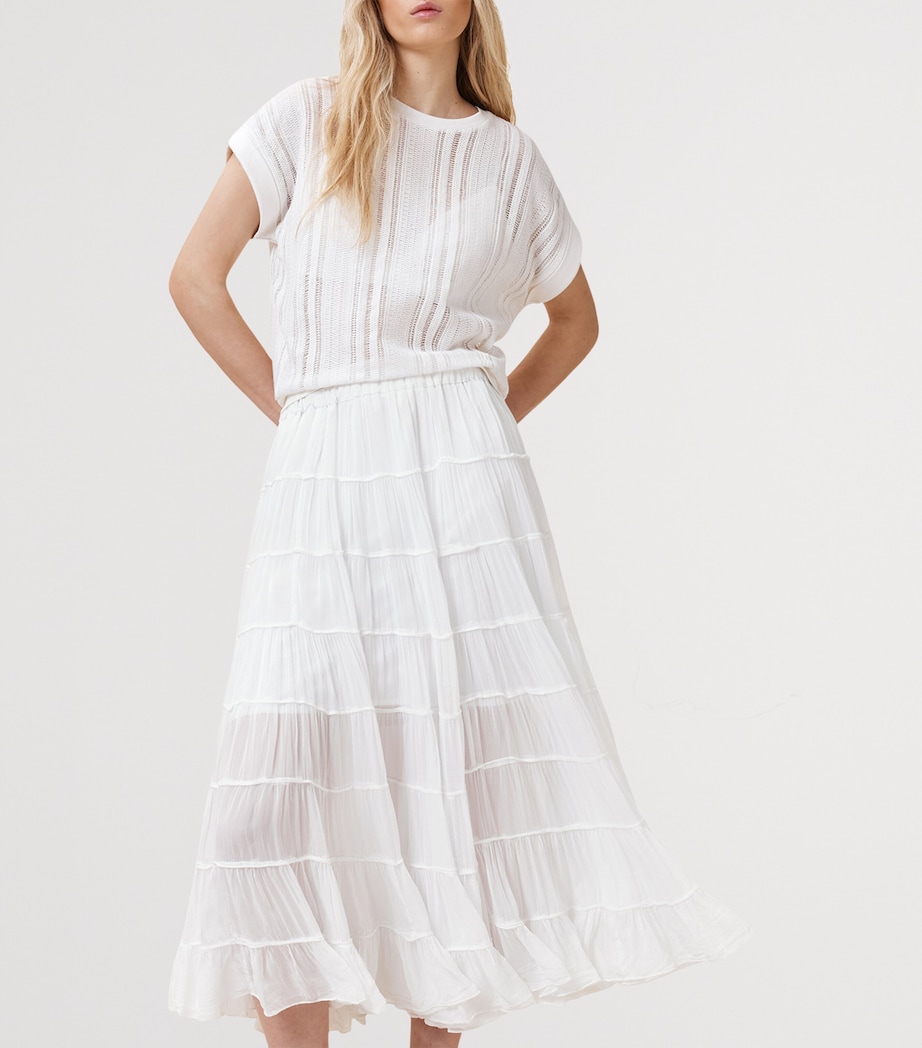 AllSaints Womens Eva Tiered Midi Skirt Chalk White Image 6
