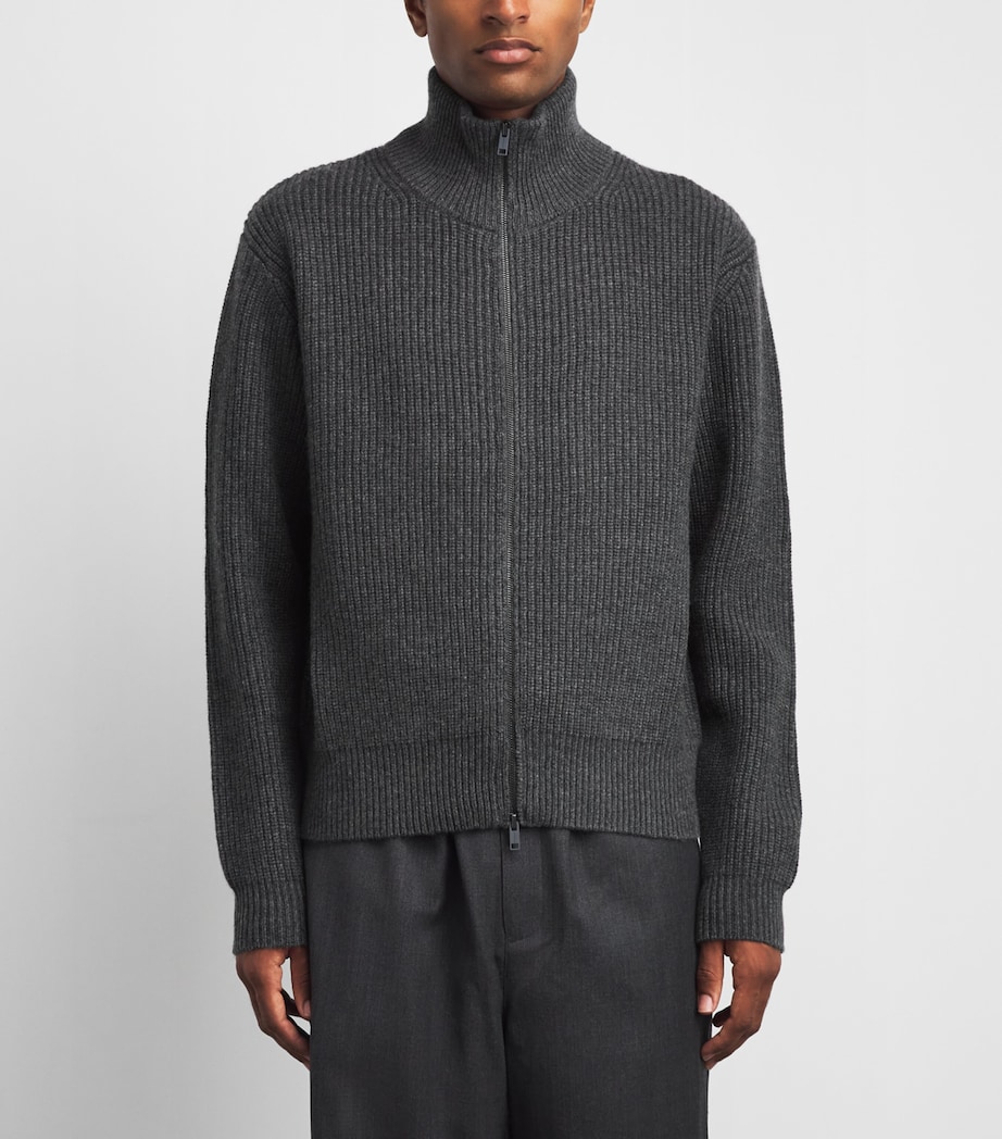 Yves Salomon Mens Wool-Cashmere Ribbed High-Neck Cardigan Image 4