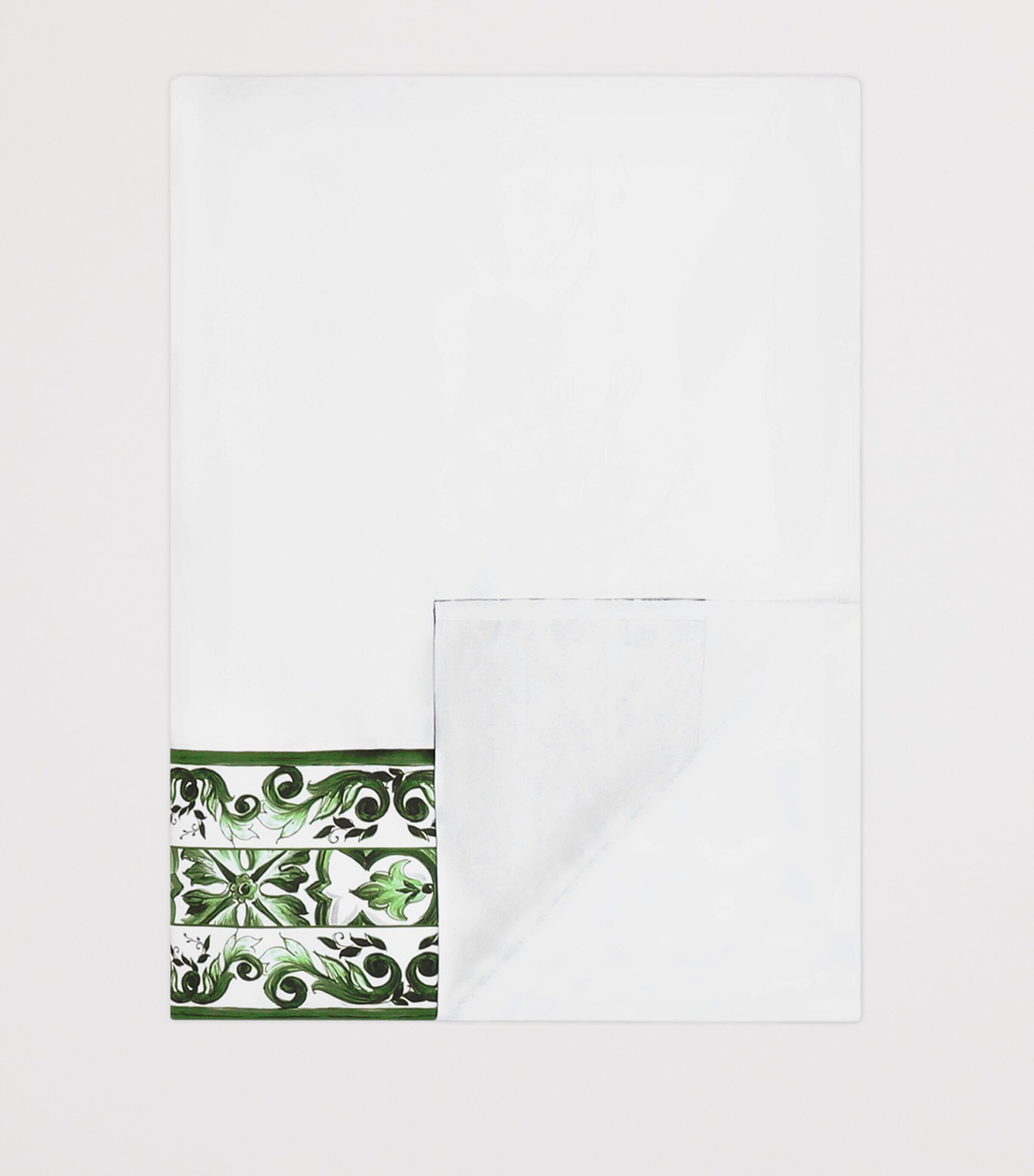 Dolce&Gabbana Casa Cotton Majolica King Flat Sheet (260cm x 280cm) Bianco/verdema Image 2