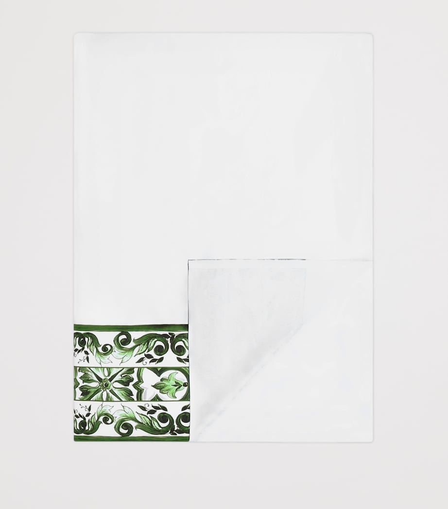 Dolce&Gabbana Casa Cotton Majolica King Flat Sheet (260cm x 280cm) Bianco/verdema Image 2