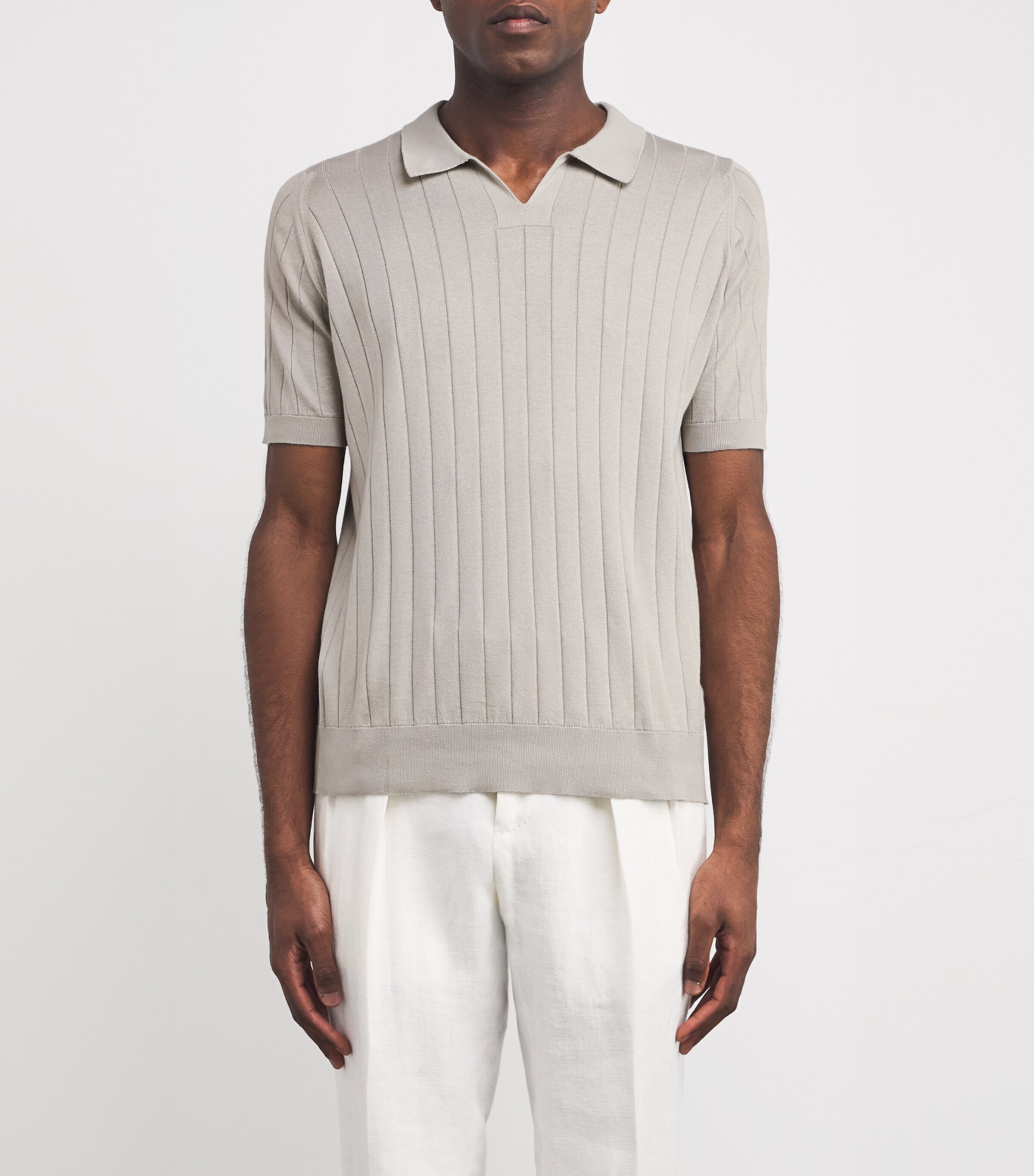 John Smedley Beige Cotton Ribbed Roper Polo Shirt | Harrods US