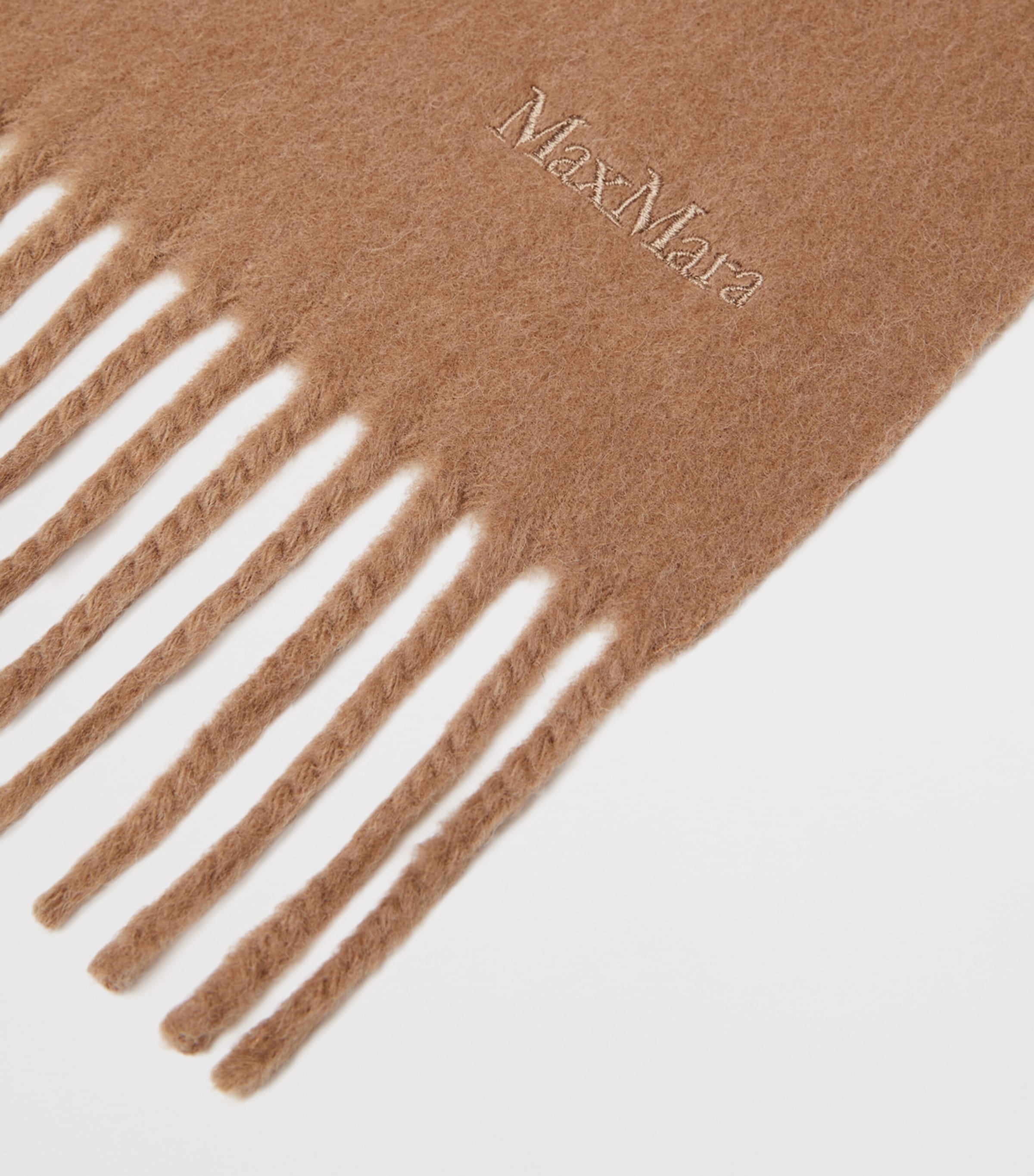 Max Mara Wool Fringed Logo Scarf Camel Image 3