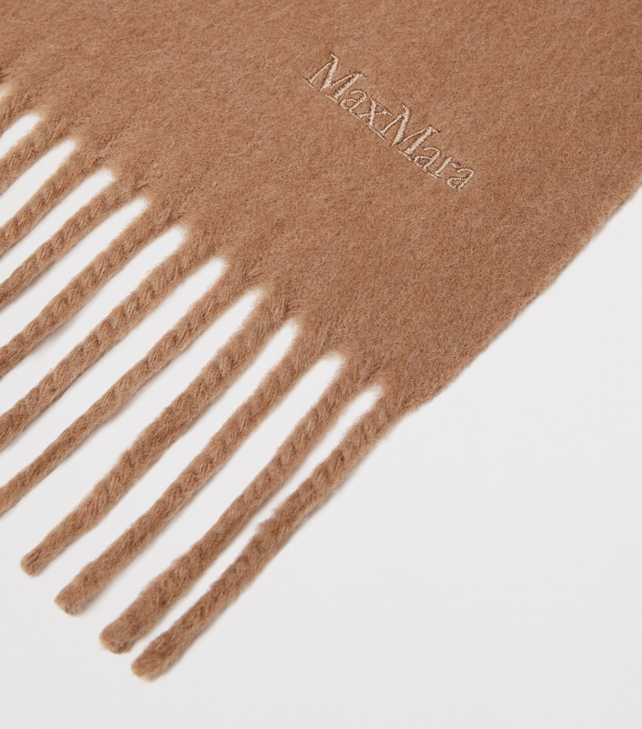 Max Mara Wool Fringed Logo Scarf Camel Image 3
