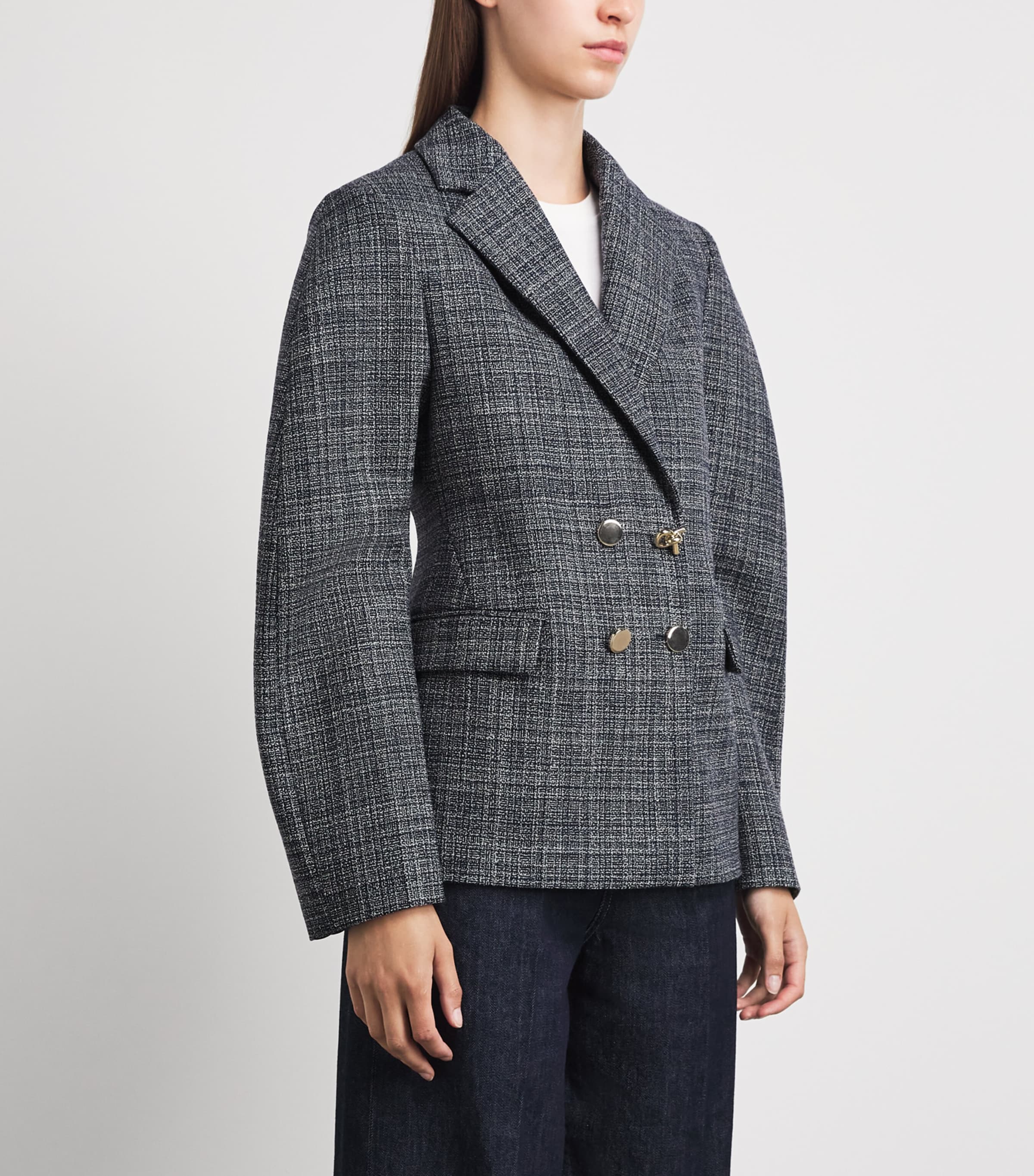 Fabiana Filippi Womens Virgin Wool Balloon Blazer Blu Notte Image 4