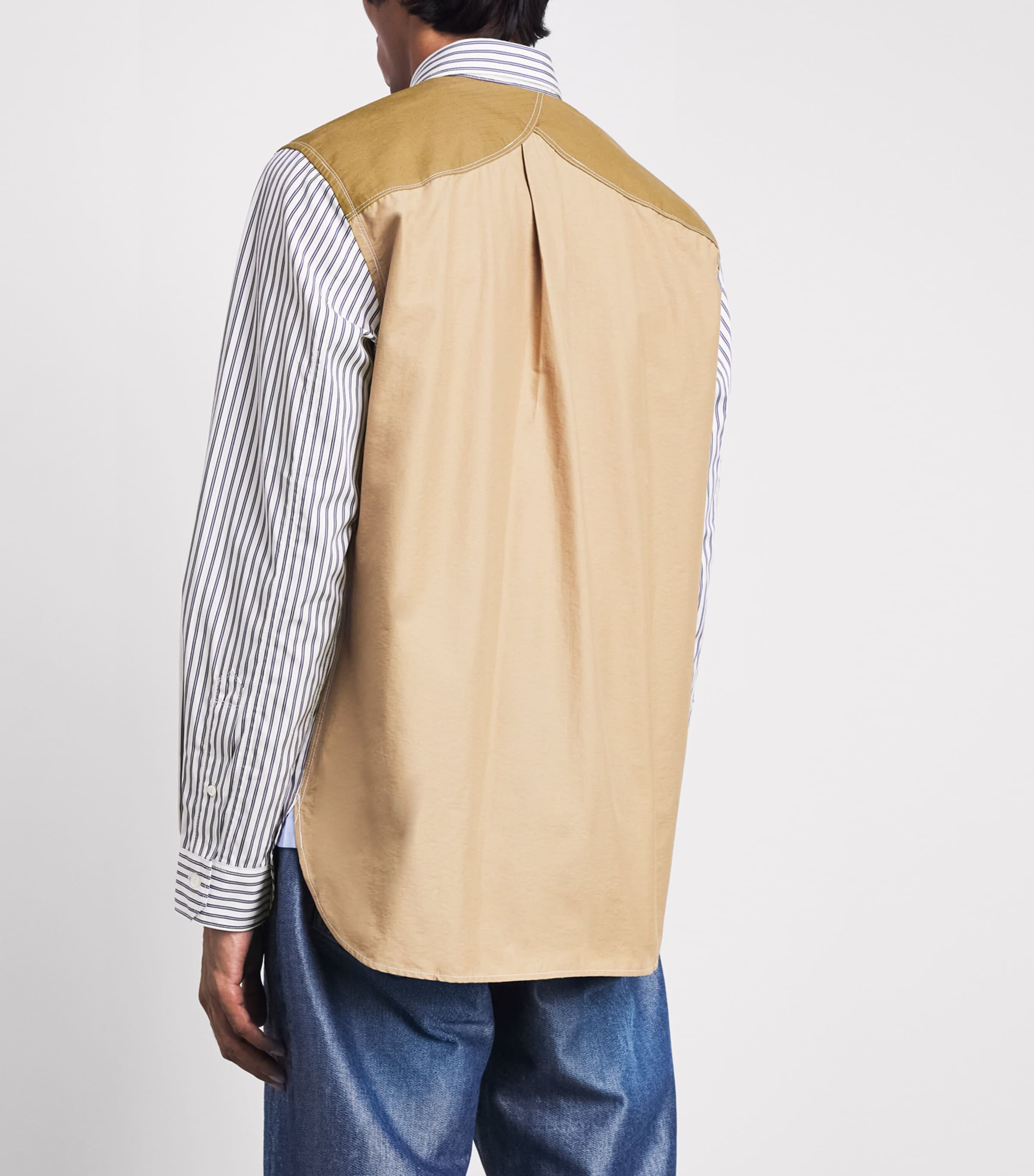 Junya Watanabe MAN Mens Cotton Stripe Shirt Wht/nvy X Beige Image 5