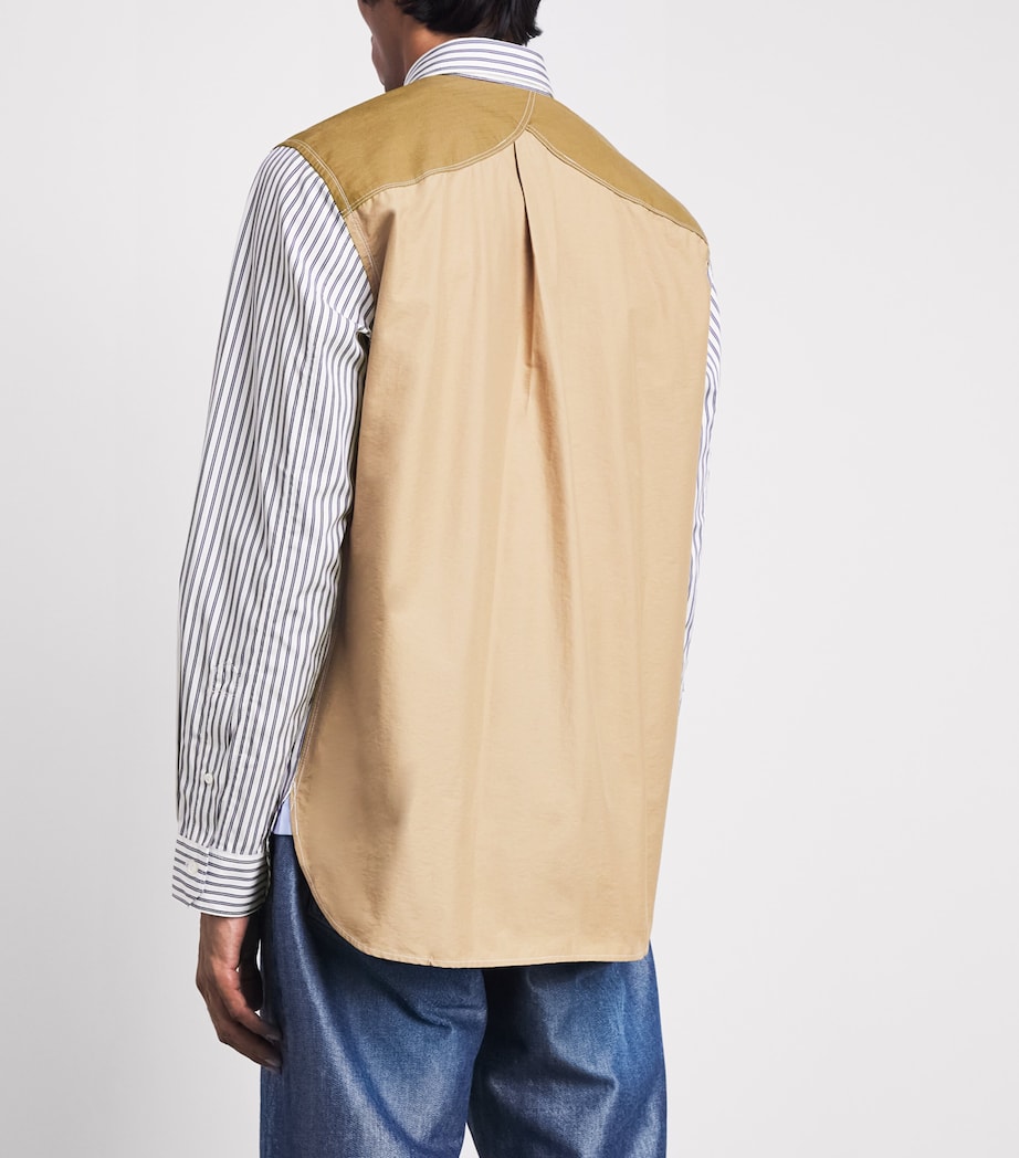 Junya Watanabe MAN Mens Cotton Stripe Shirt Wht/nvy X Beige Image 5