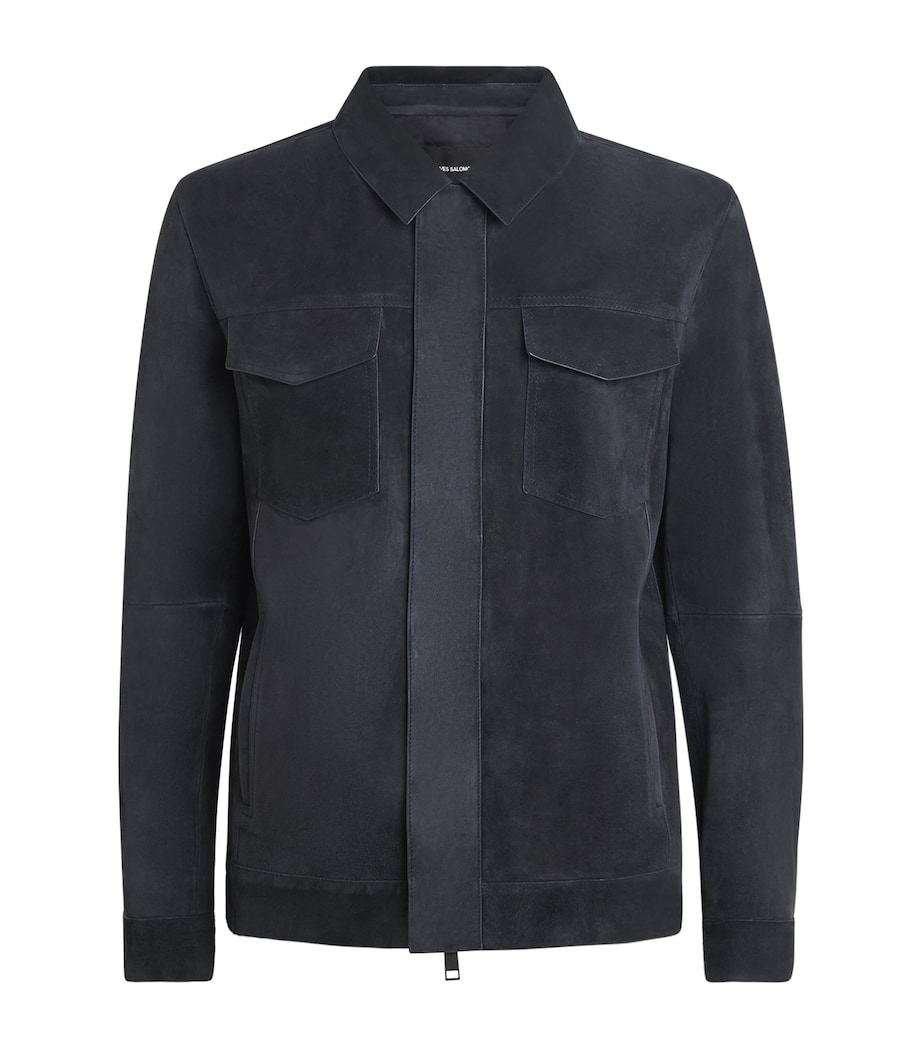 Yves Salomon Mens Suede Zip-Up Jacket Nightfall Image 1
