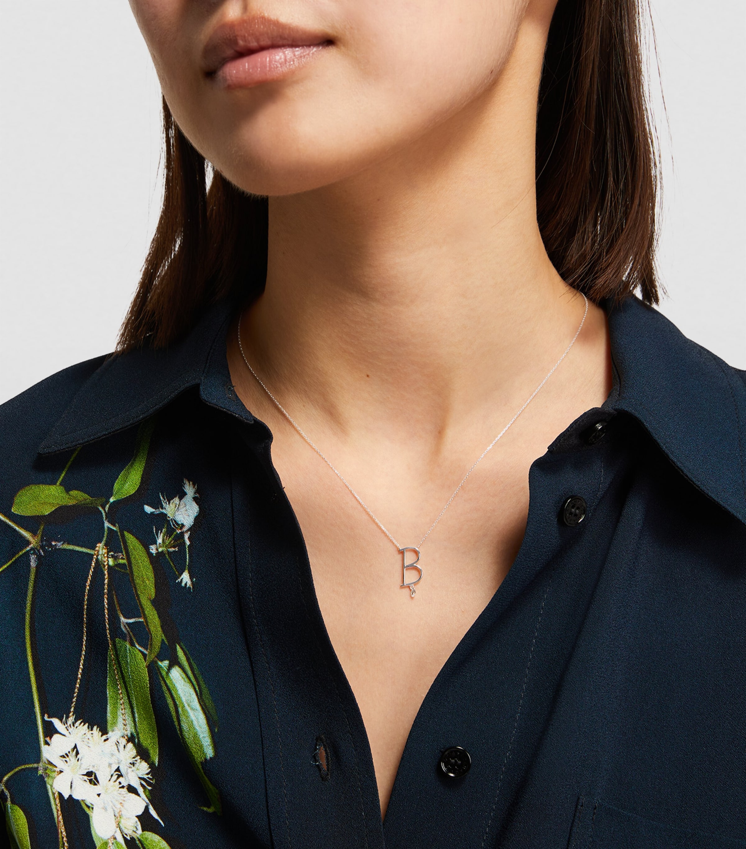 White Gold and Diamond Alphabet Necklace WHITE GOLD Image 3