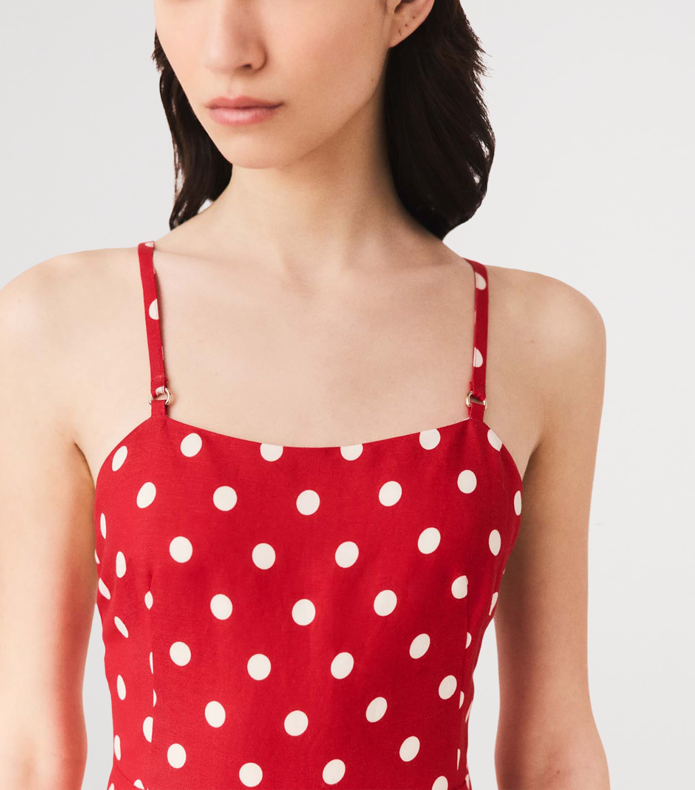 Maje Womens Linen-Blend Polka-Dot Maxi Dress Red Dots Print Image 8