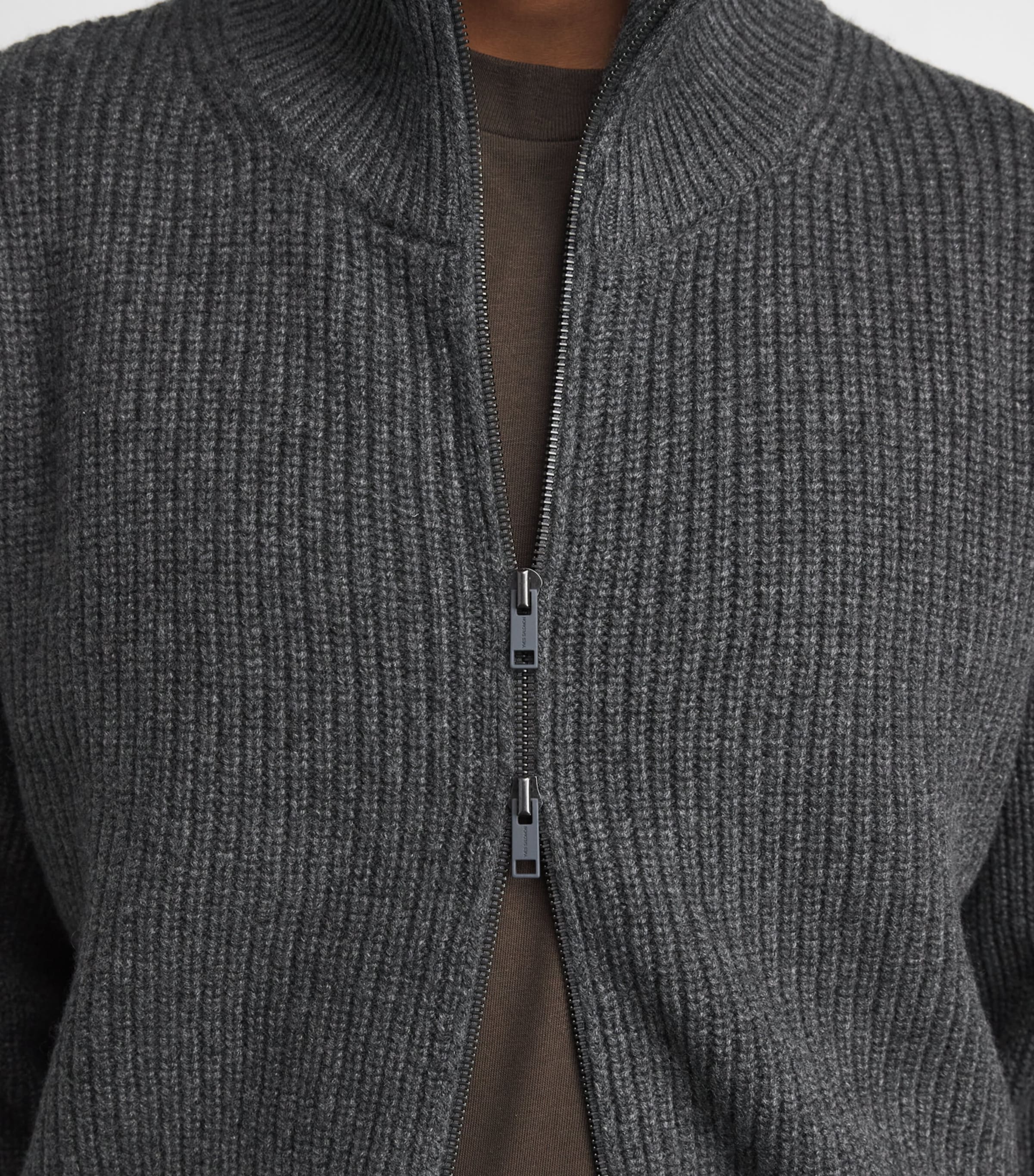 Yves Salomon Mens Wool-Cashmere Ribbed High-Neck Cardigan Image 3