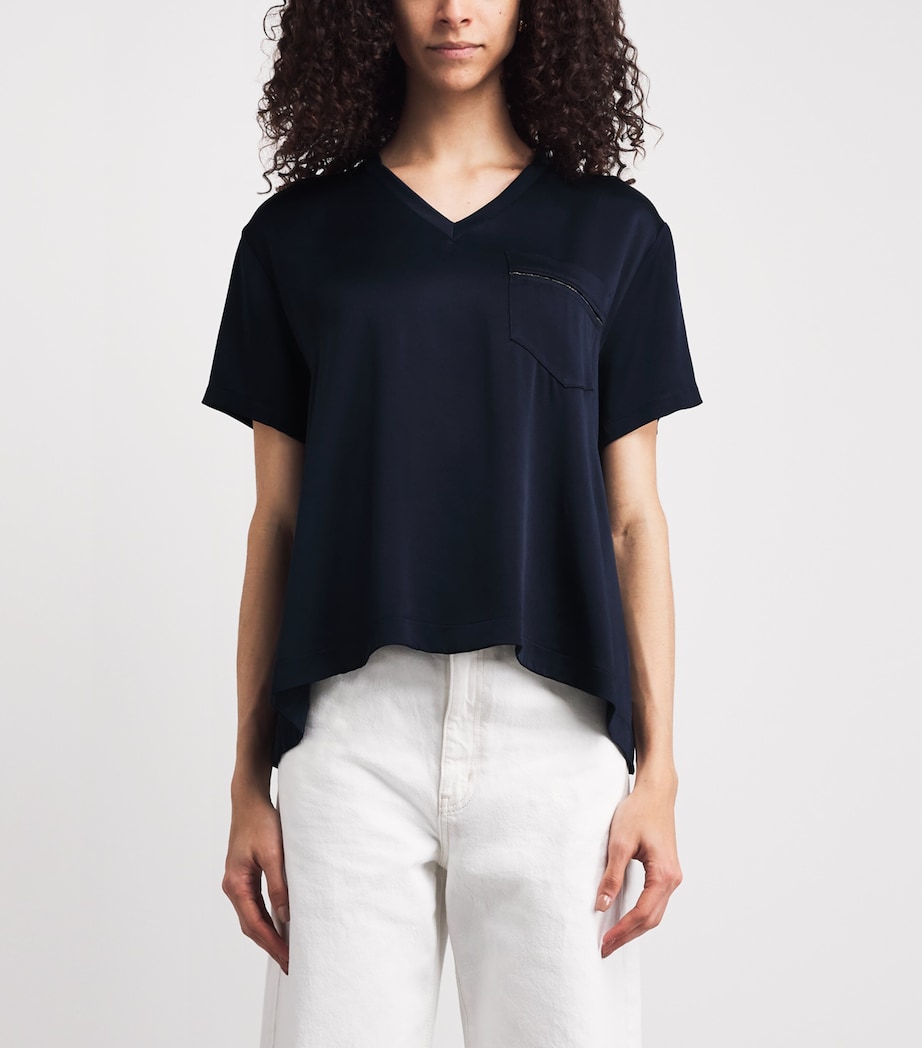 Fabiana Filippi Womens Embellished V-Neck T-Shirt Blu Notte Image 4