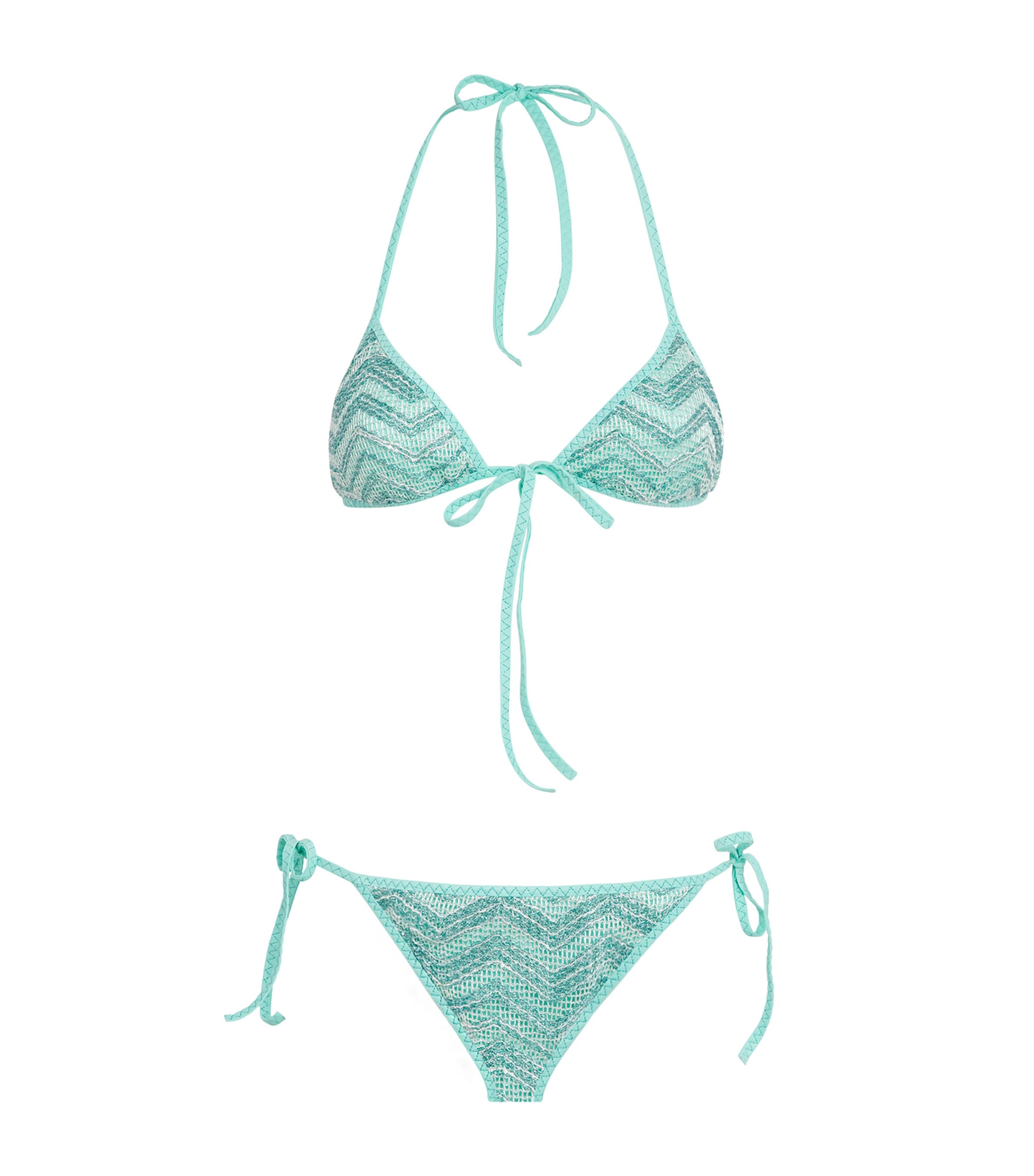 Knitted Embellished Zigzag Bikini S72PH AQUAMARINE Image 1