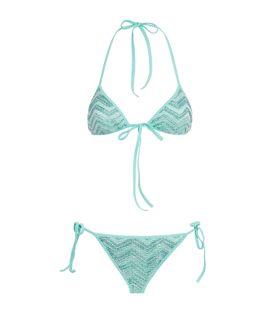 Knitted Embellished Zigzag Bikini S72PH AQUAMARINE Image 1