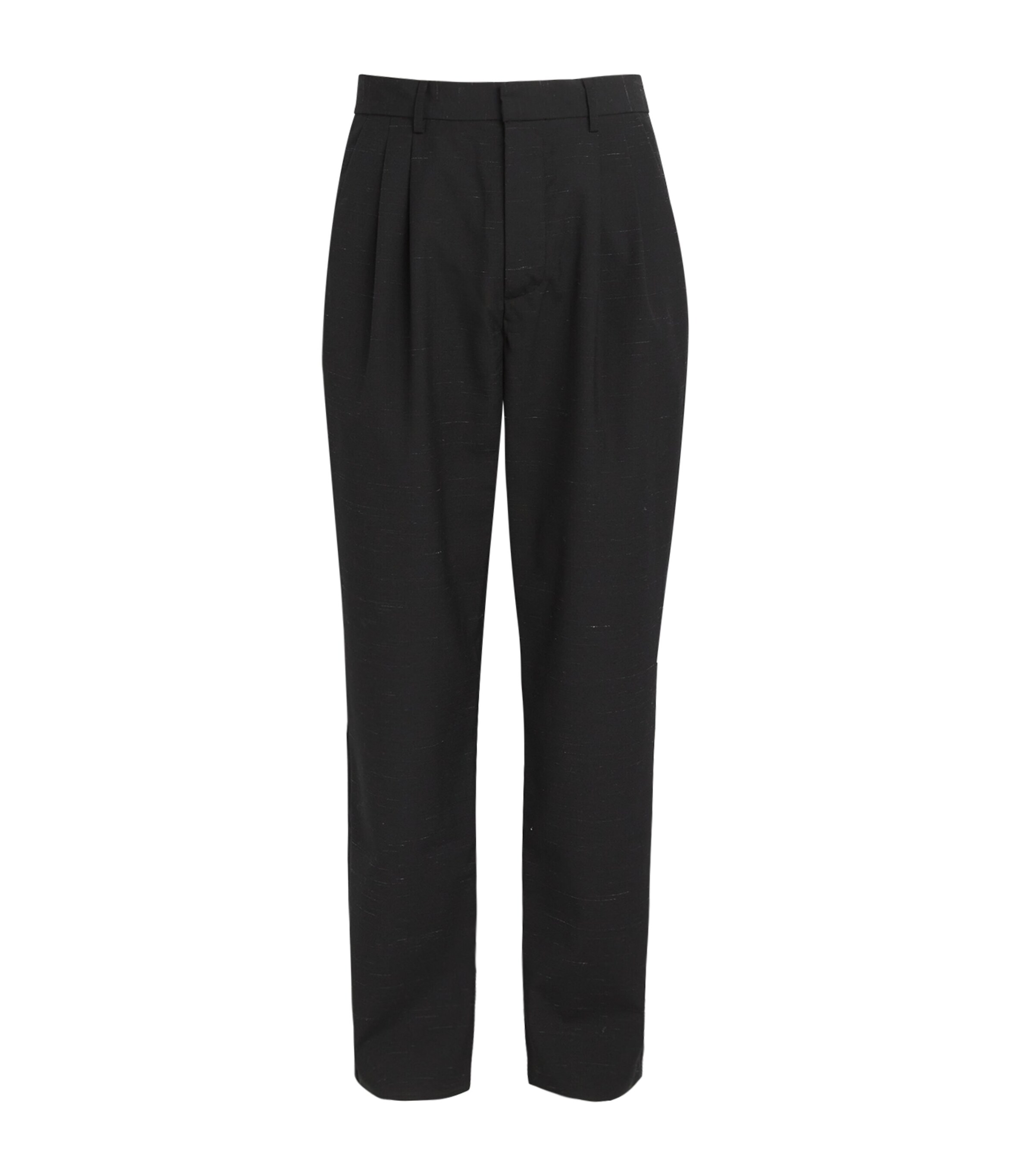 Wool-Linen Heathered Straight Trousers BLACK Image 1