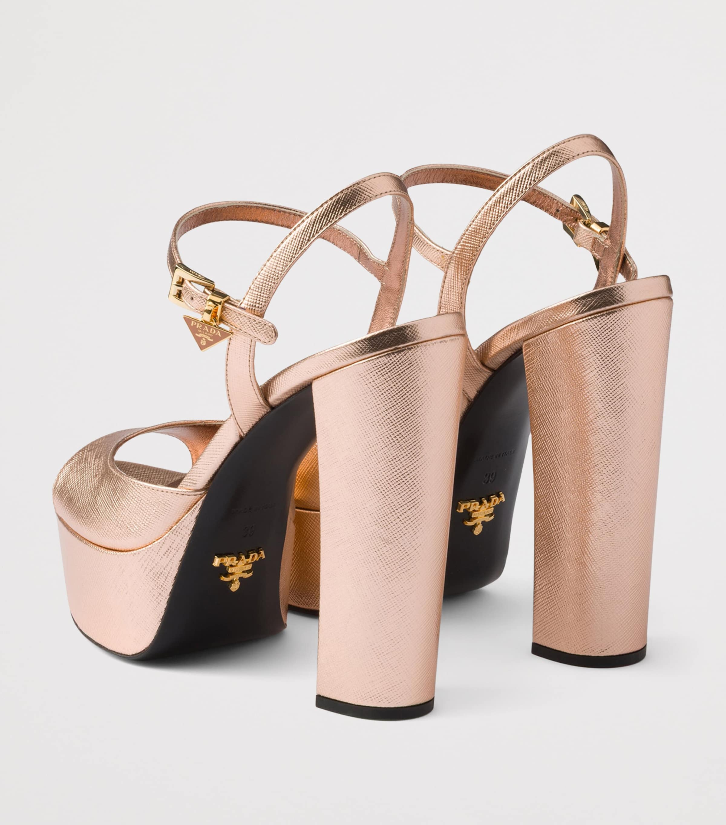Prada Patent Saffiano Leather Platform Sandals 115 Powder Image 4